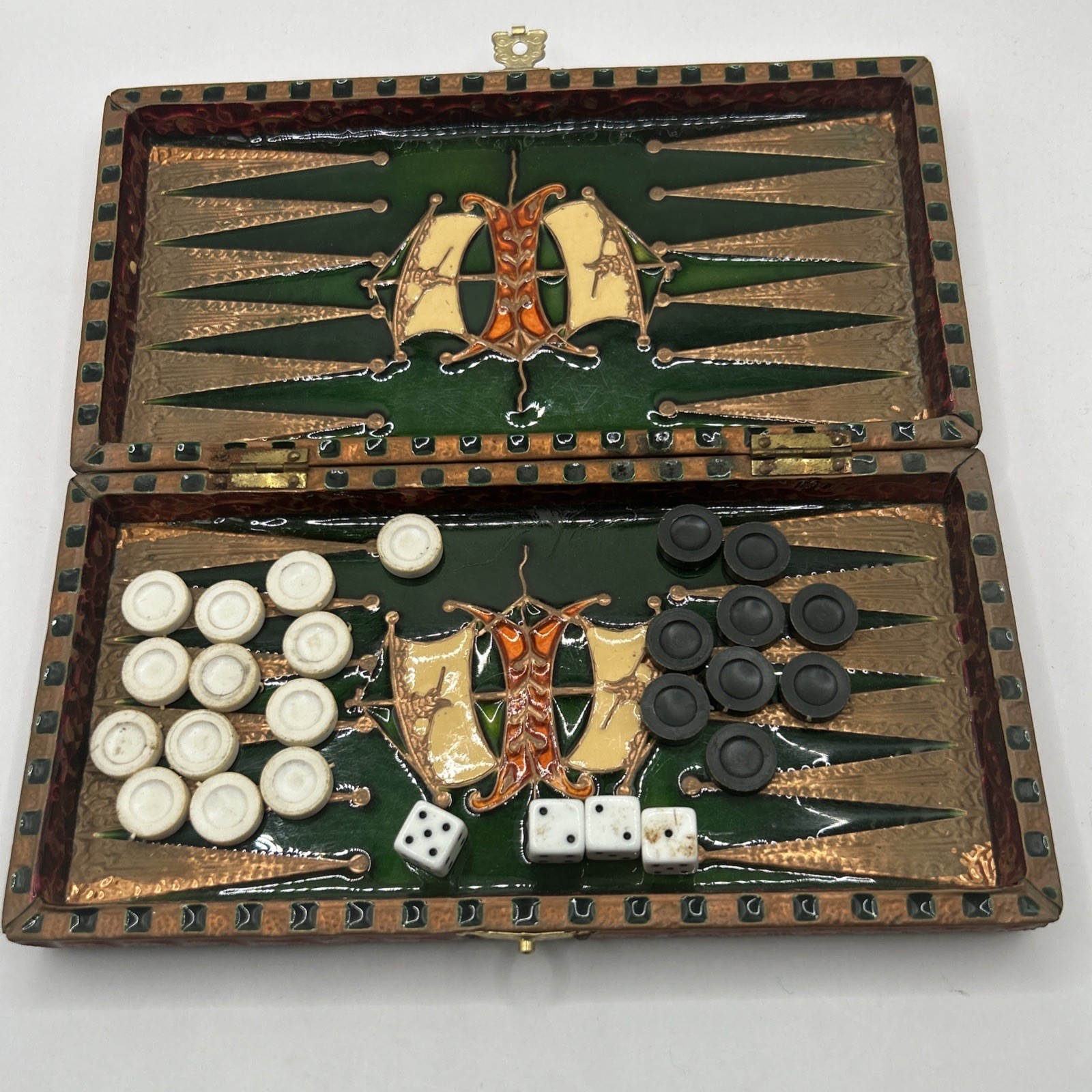 Vintage Ornate Backgammon Set in Decorative Box