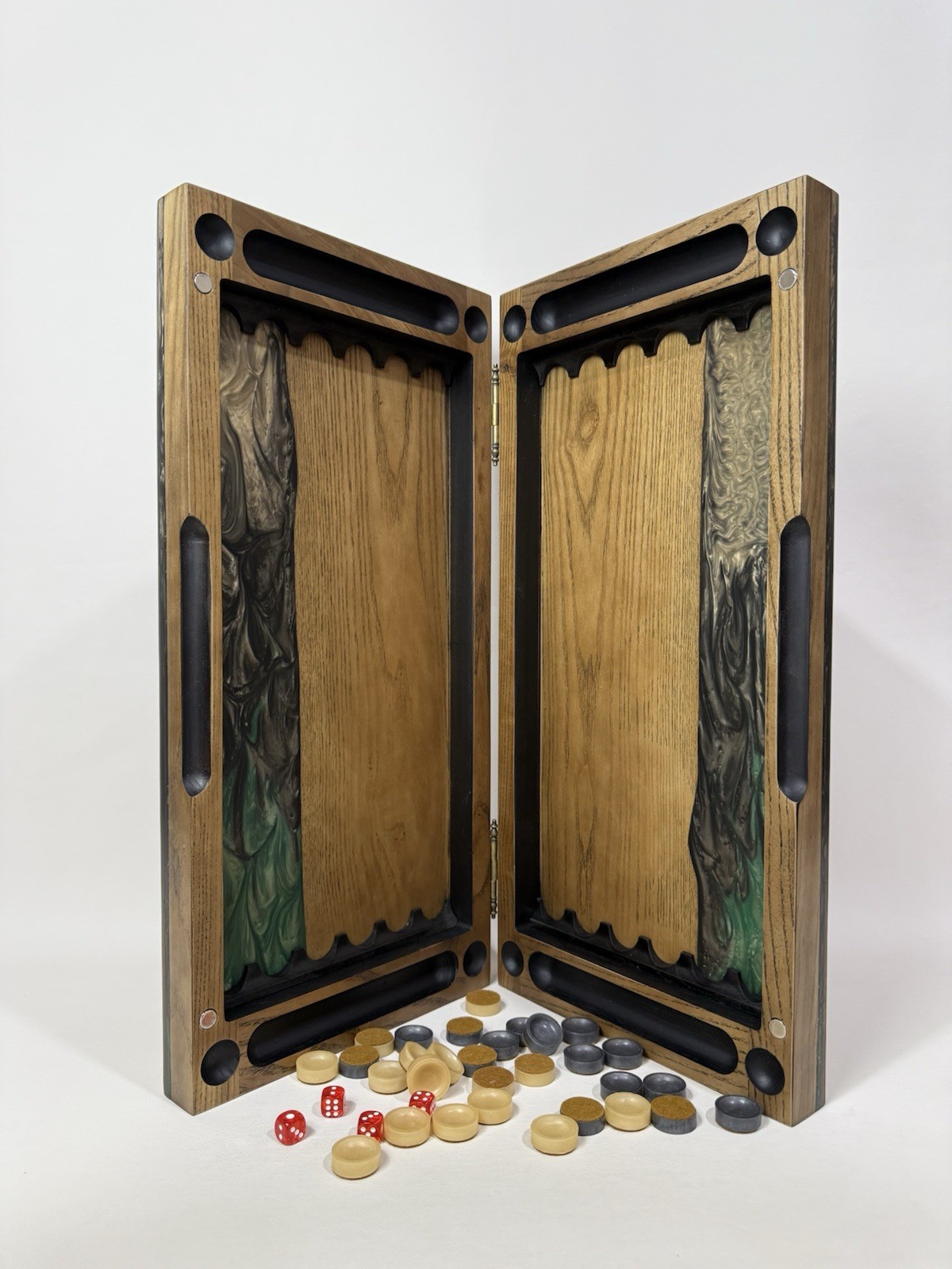 Exclusive Gold Backgammon Board, Wood & Epoxy Resin, Handmade Luxury Game Set