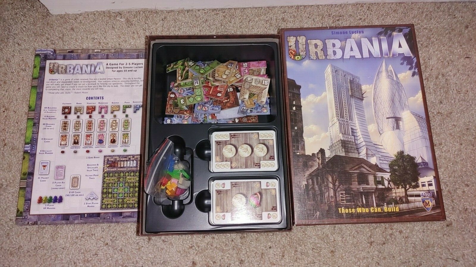 URBANIA, Those Who Can, Build Board Game Simone Eucian Mayflower 2012 Complete