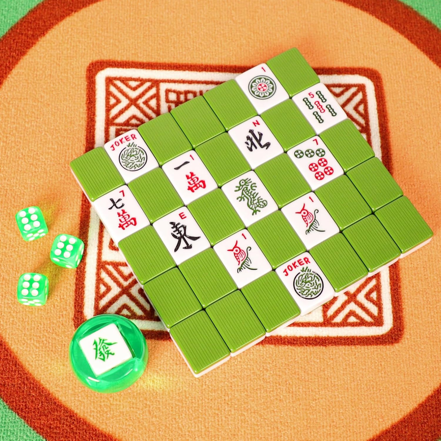 American Mahjong Game Set, 166 Green Tiles, 4 All-In-One Color Rack/Pushers, Com