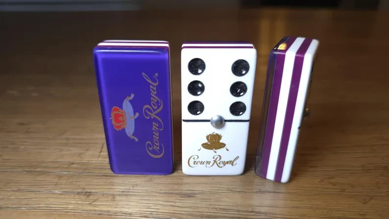 Crown Royal Jumbo Domino Set, Double 6, Metal Spinner, Leather Case