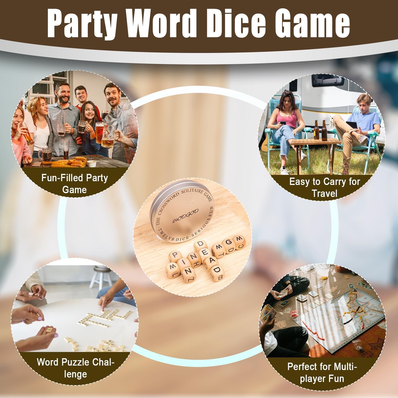The Crossword Game,Classical Game with 12 Dice Letters, Wooden Letter Tiles D…