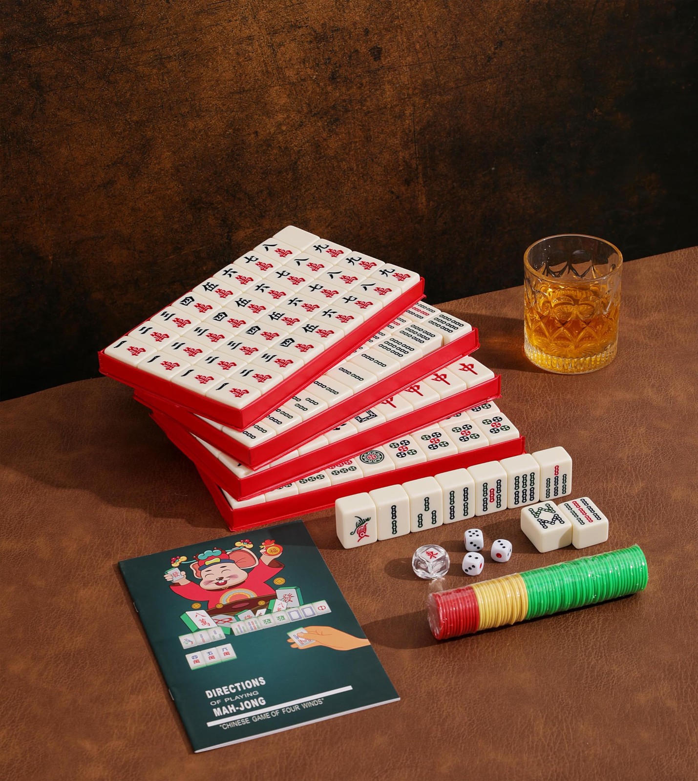 Mose Cafolo Traditional Chinese Mahjong Set – 144 Melamine 34mm Standard Size…