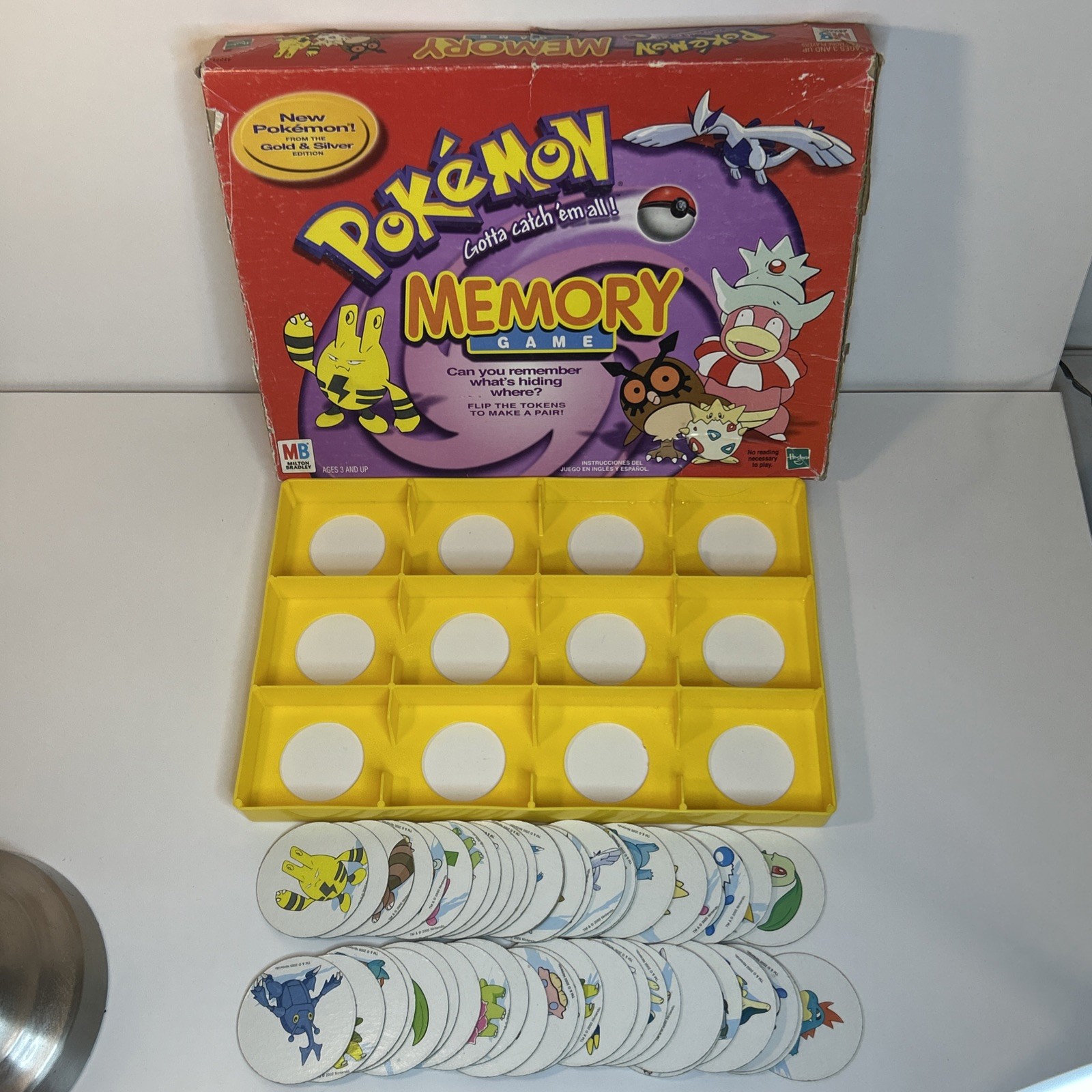 Vintage Hasbro Pokemon Memory Game Gold & Silver Edition Complete 48 Rough Box