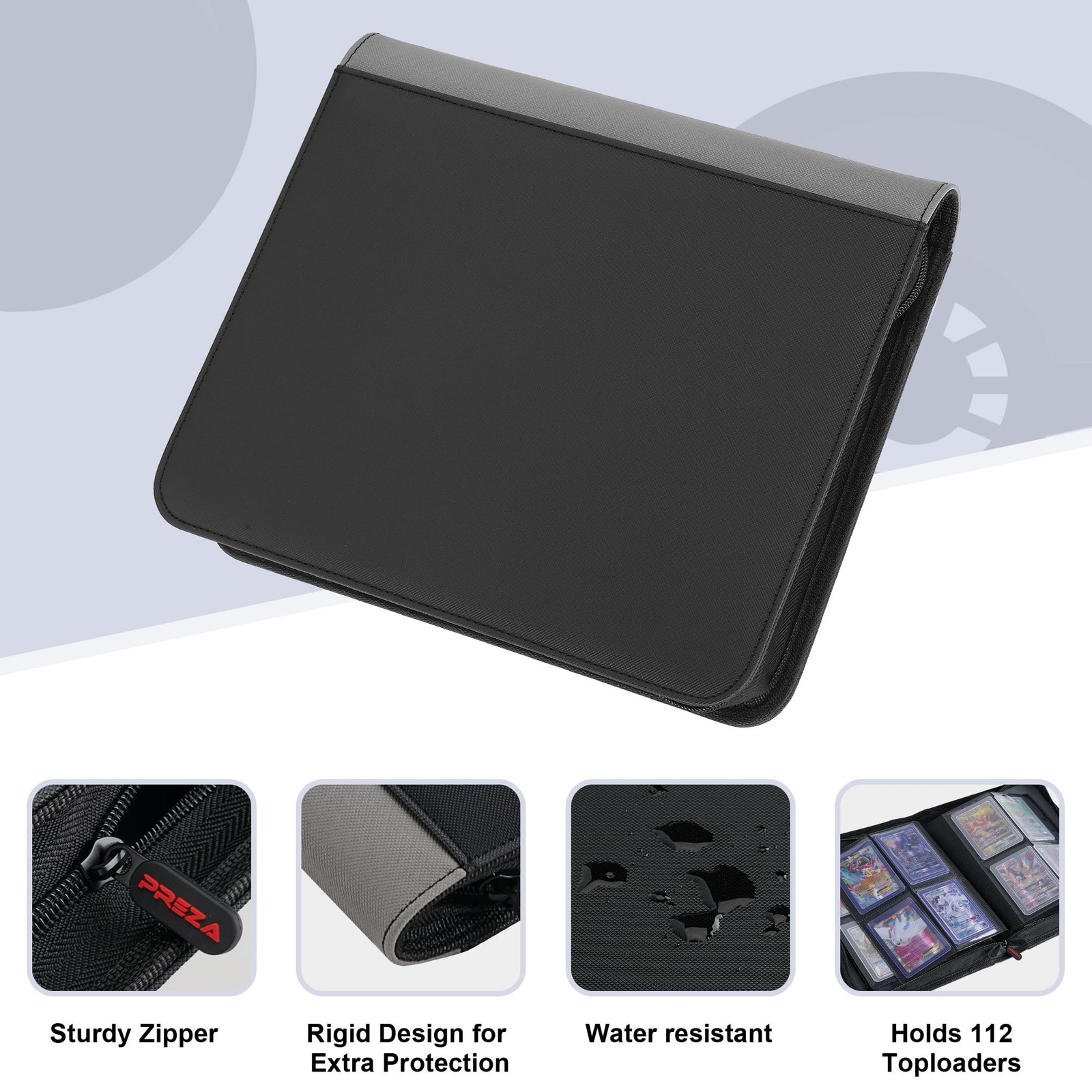 PREZA Toploader Binder – Holds 112 Top Loaders – 3 x 4 inches, Black – Small