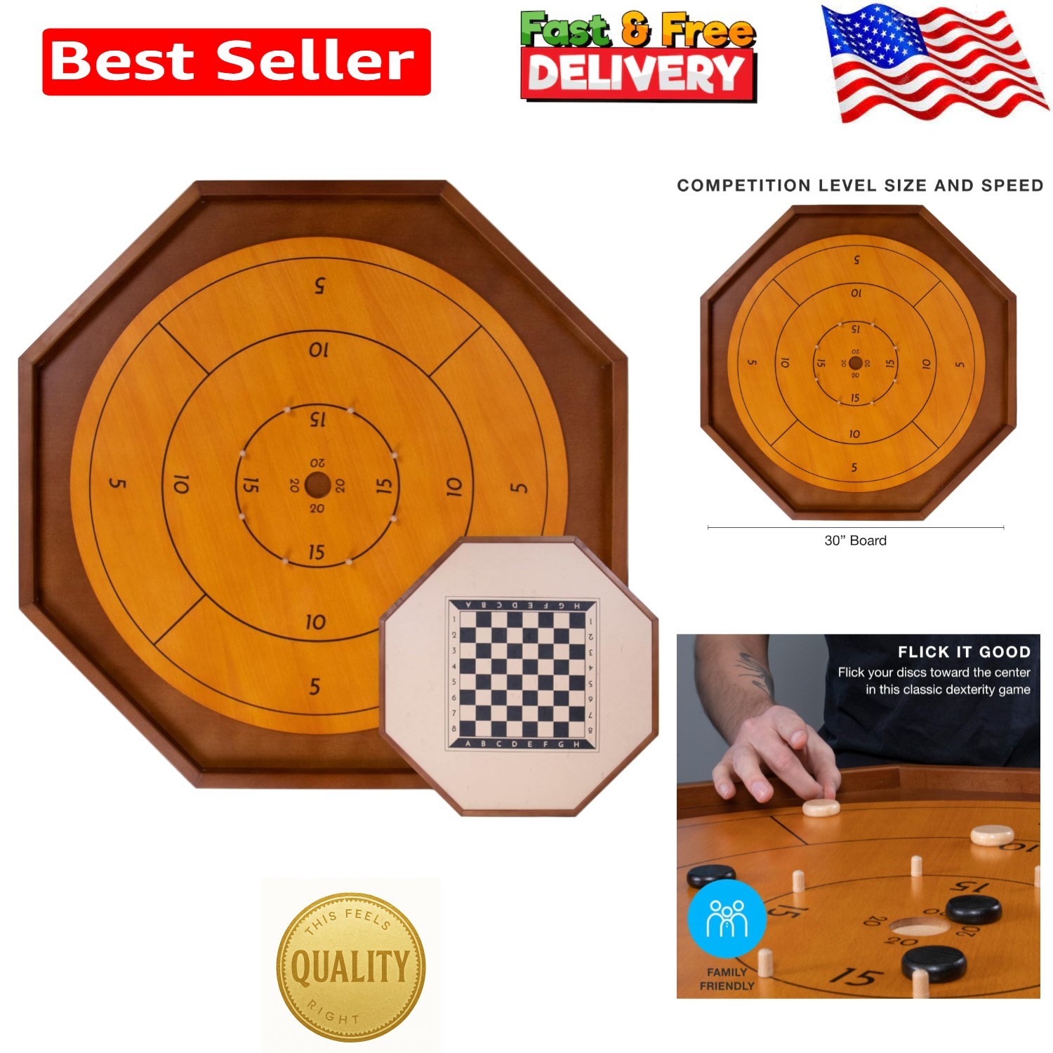 Tournament-Grade Crokinole Board & Checkers Set – 30 Inch Fun for Two