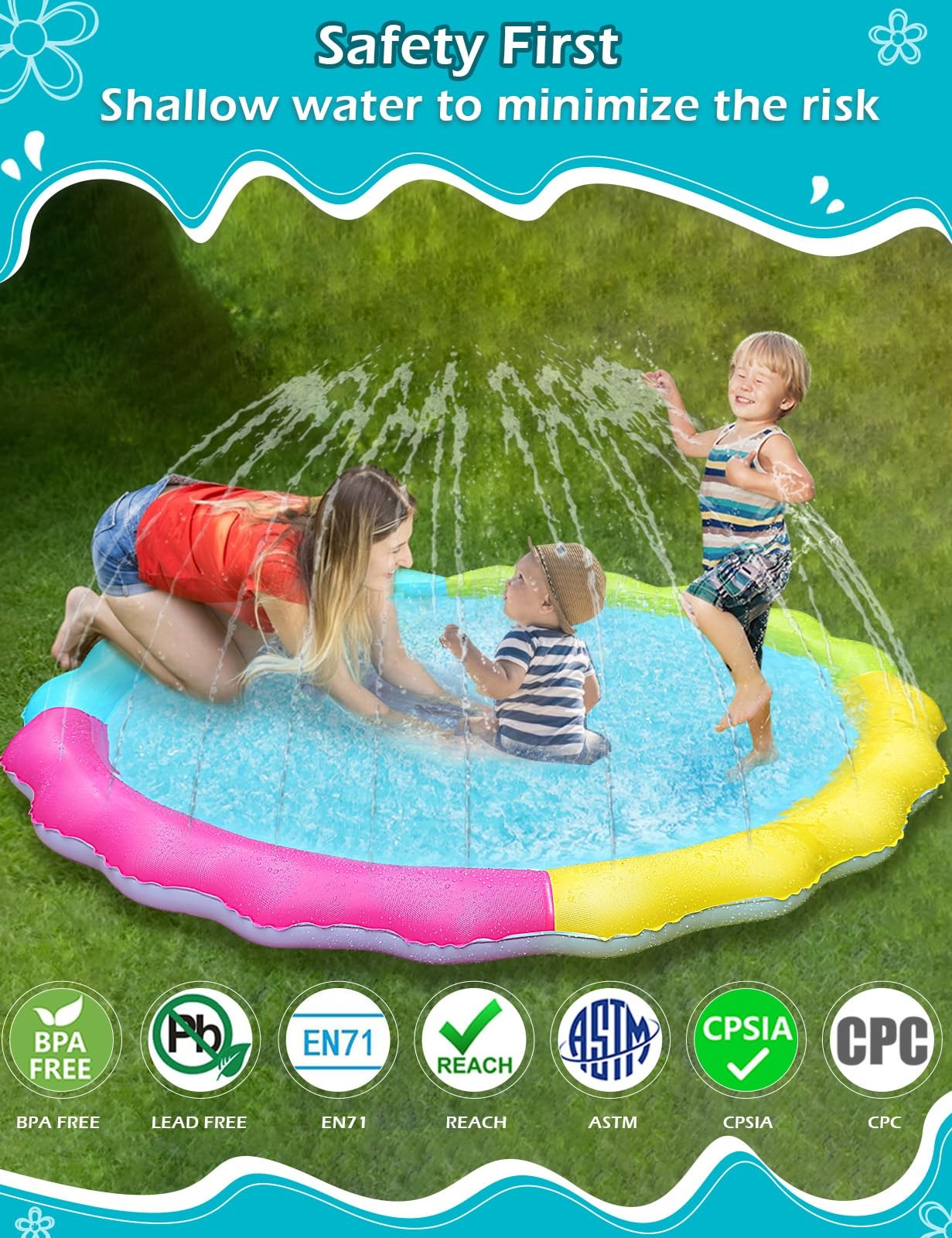 Splash Pad 87 x 5 Outdoor Water Toys Inflatable Toddler Pool Jasonwell Sprinkler