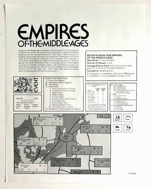 Empires of the Middle Ages, Vintage SPI- 1980. UNPUNCHED.