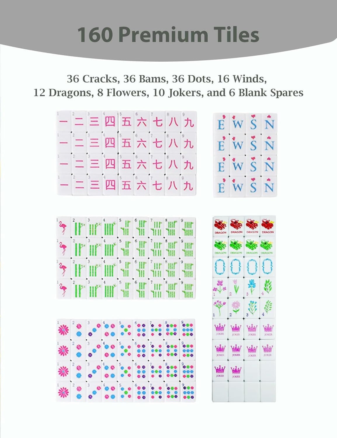 2026 American Mahjong Tile Set, 160 Pink Engraved Cute Mahjong Tiles with Mahjon