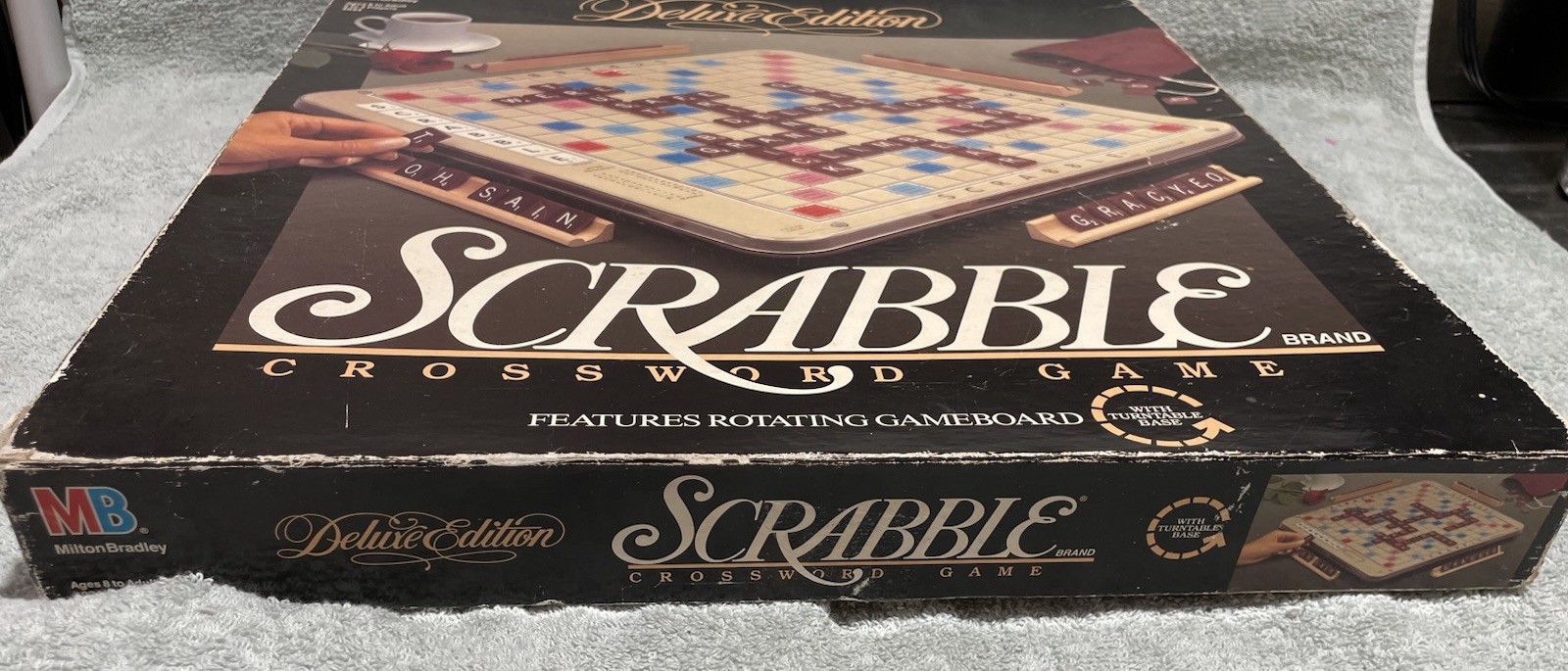 Milton Bradley Scrabble Deluxe Crossword Board Game Rotating Turntable 1988