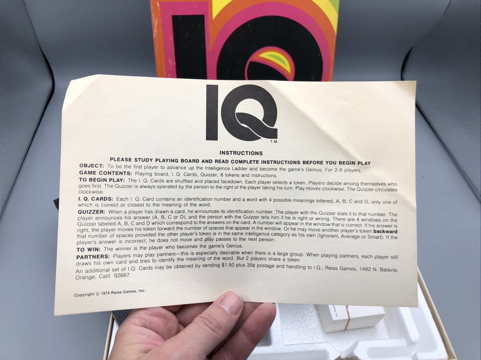 IQ Board Game, Reiss Games, 1974, Style #163, Complete Set