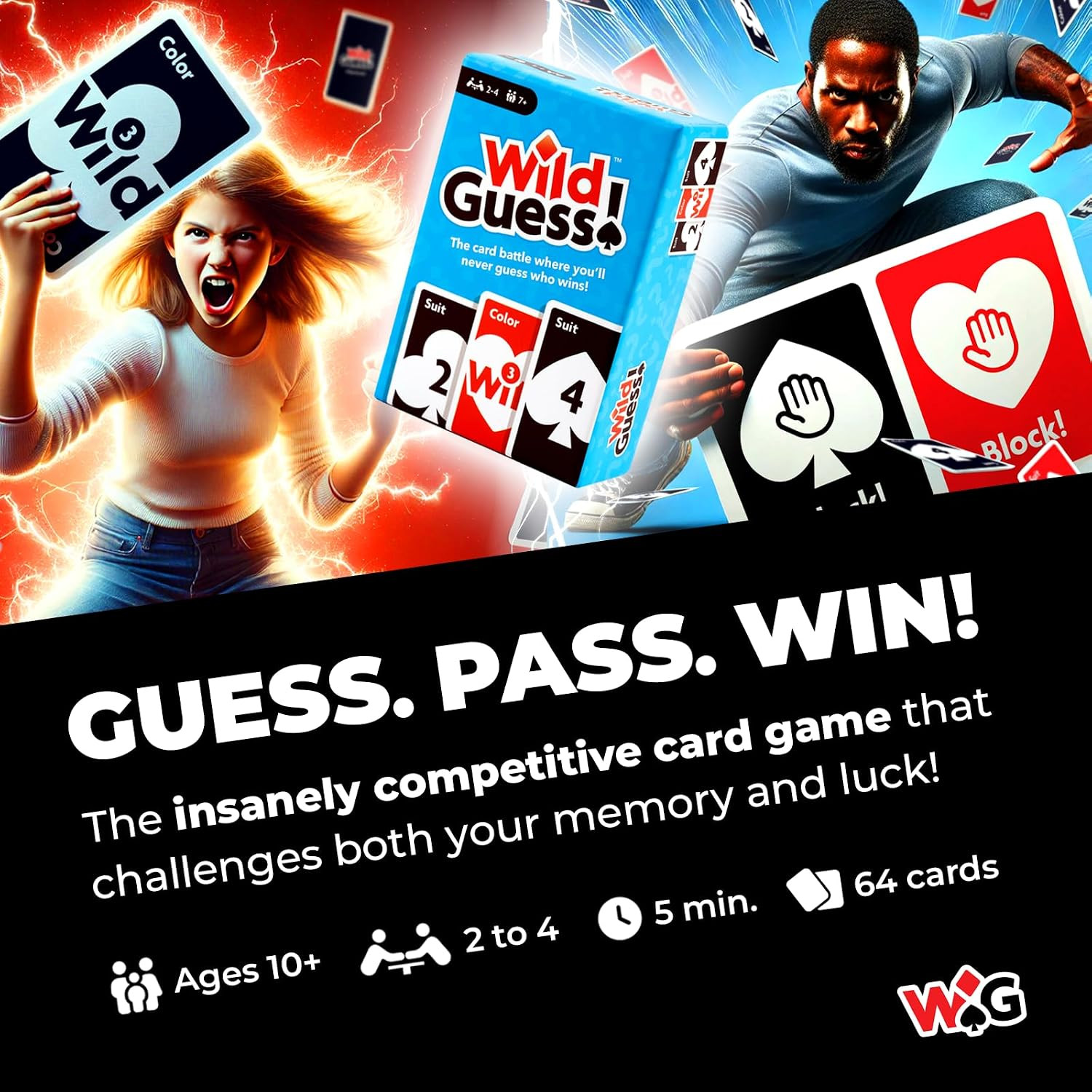 Wild Guess Card Game for 2-4 Players Fast-Paced Family Game Night Fun Ages 10+