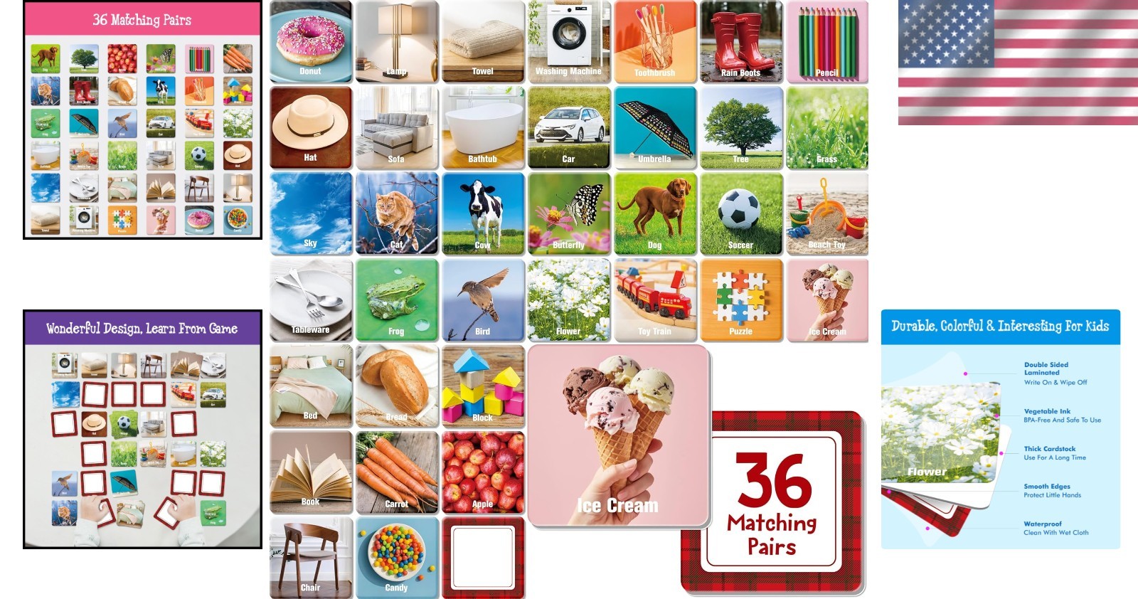 Daily Items Memory Card Game – 72 Thickened Cards for Cognitive Skills Growth
