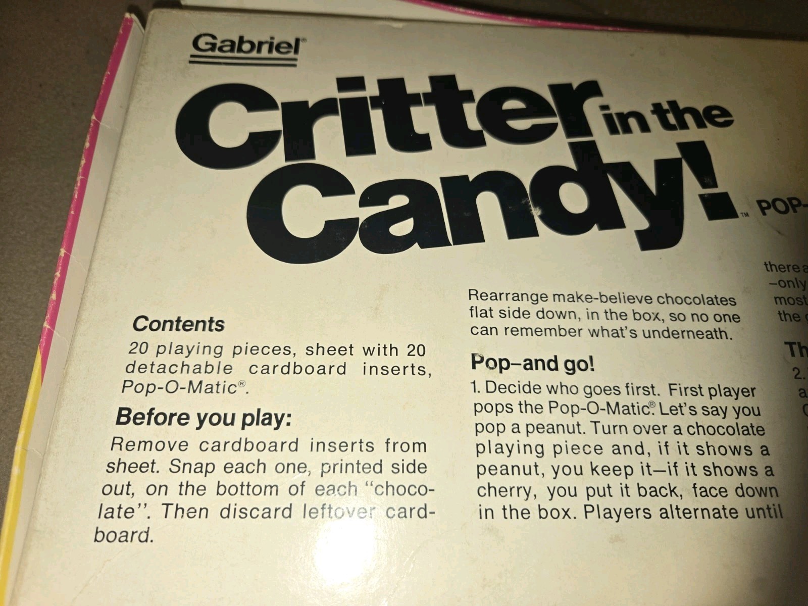 Gabriel Critter in the Candy Pop-O-Matic Memory Game Vintage 1978