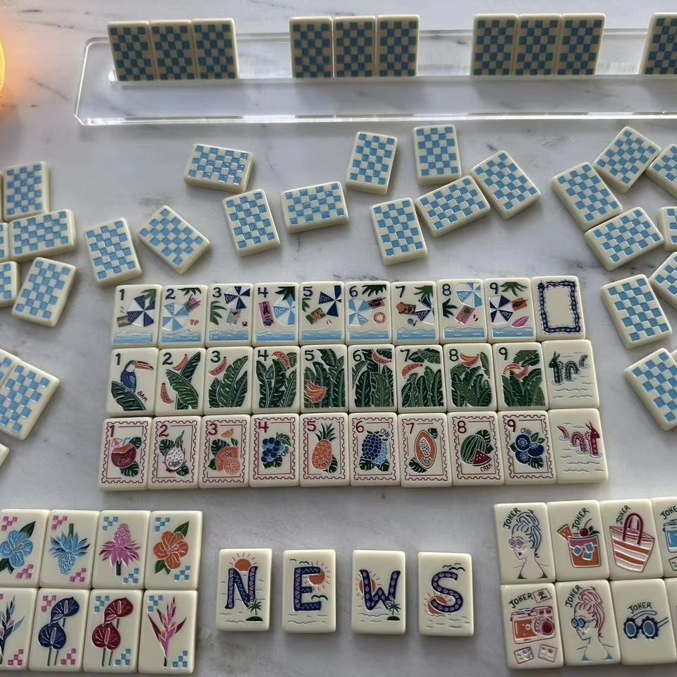 160 American Mahjong Tiles Single Layer Acrylic Sea Breeze Pattern Engraved Set