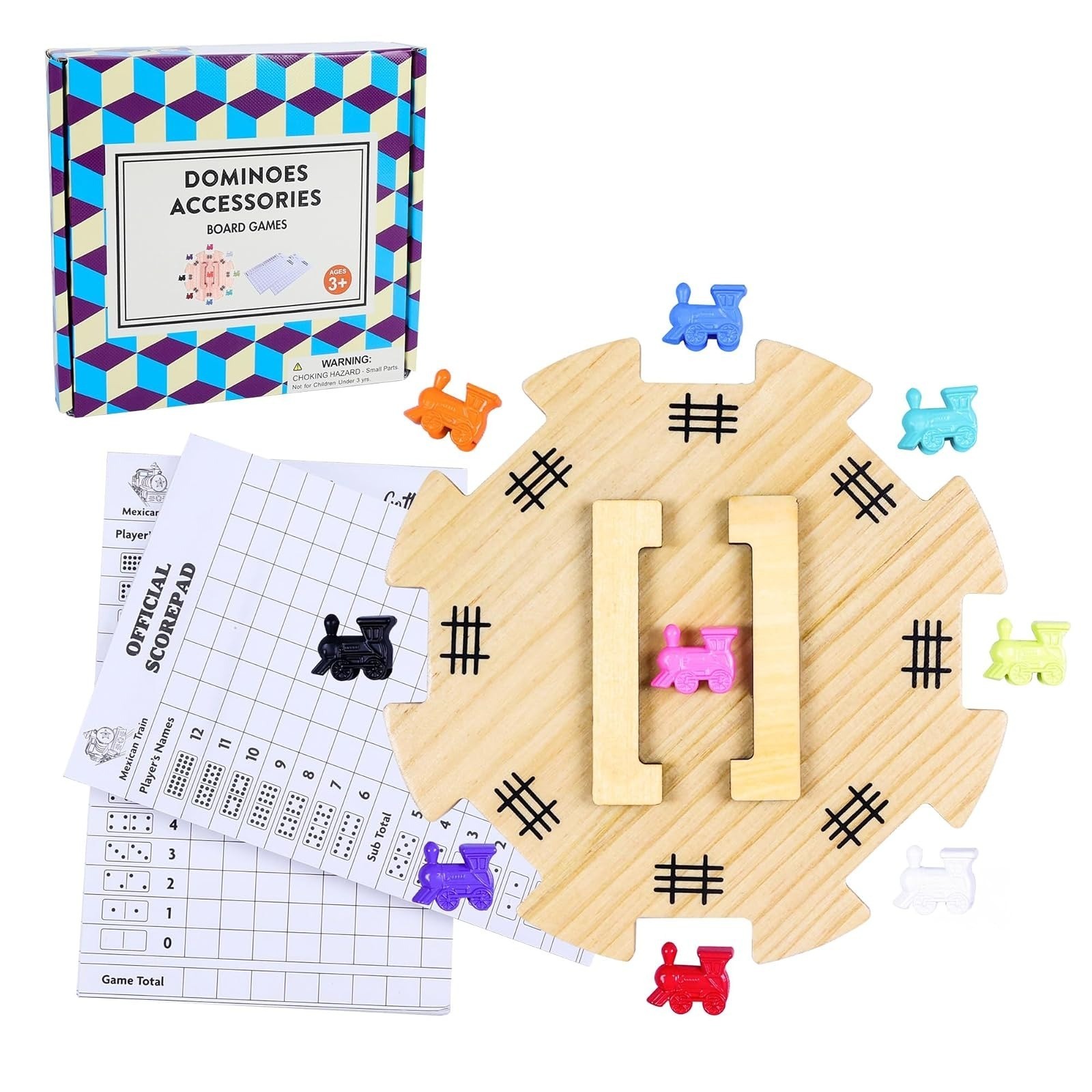 Mexican Train Dominoes Set with 8 Holders, Double 12 Dominos Set for Adults, Mex