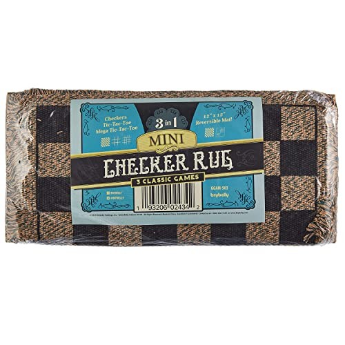3-in-1 Mini Checkers Rug + Classic & Mega Tic Tac Toe – Portable 12×12 inches