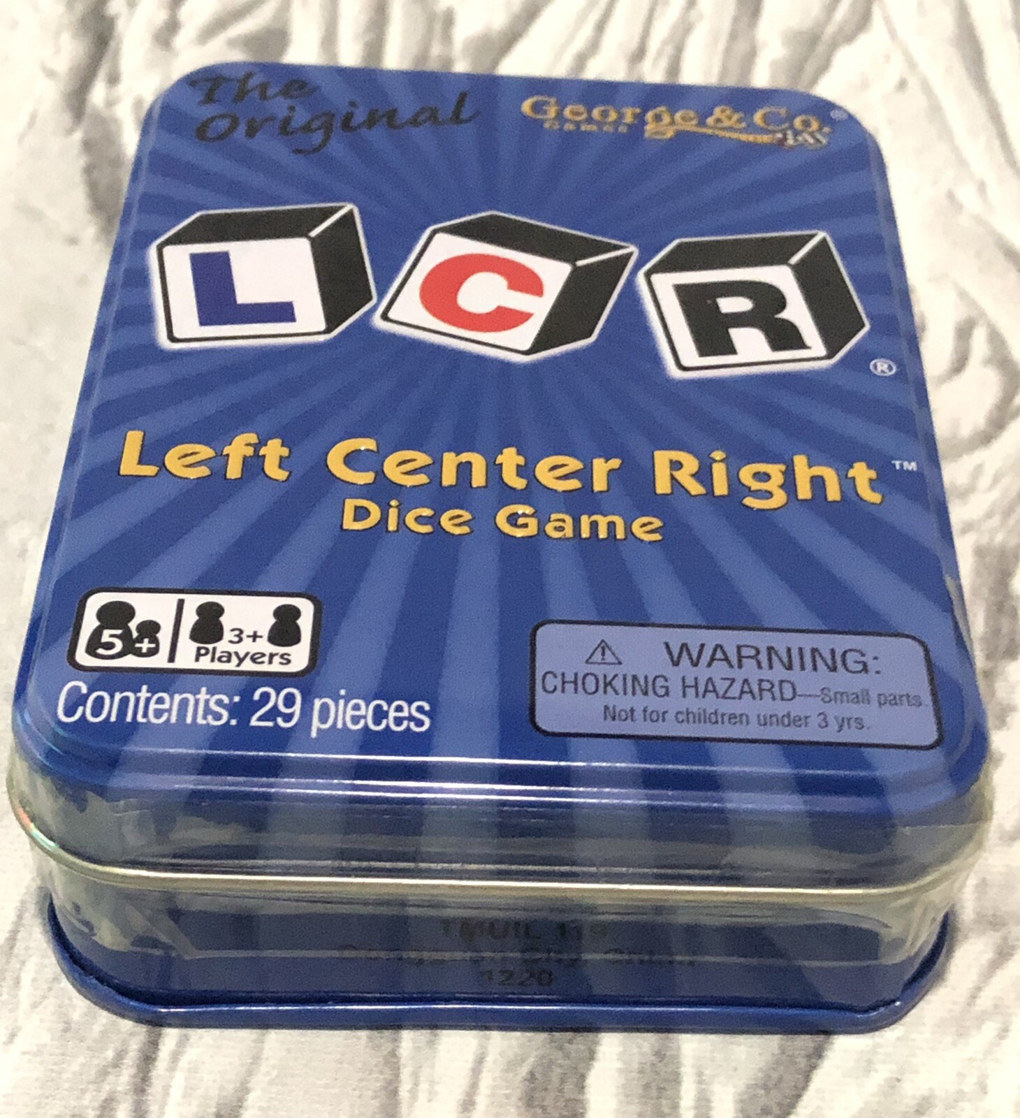 The Original LCR Left Center Right Dice Game Blue Tin George & Co NEW Sealed