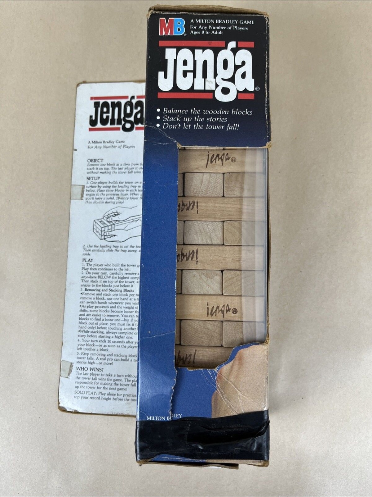 Vintage 1986 Jenga Block Game In Original Box Milton Bradley Missing 1 Block
