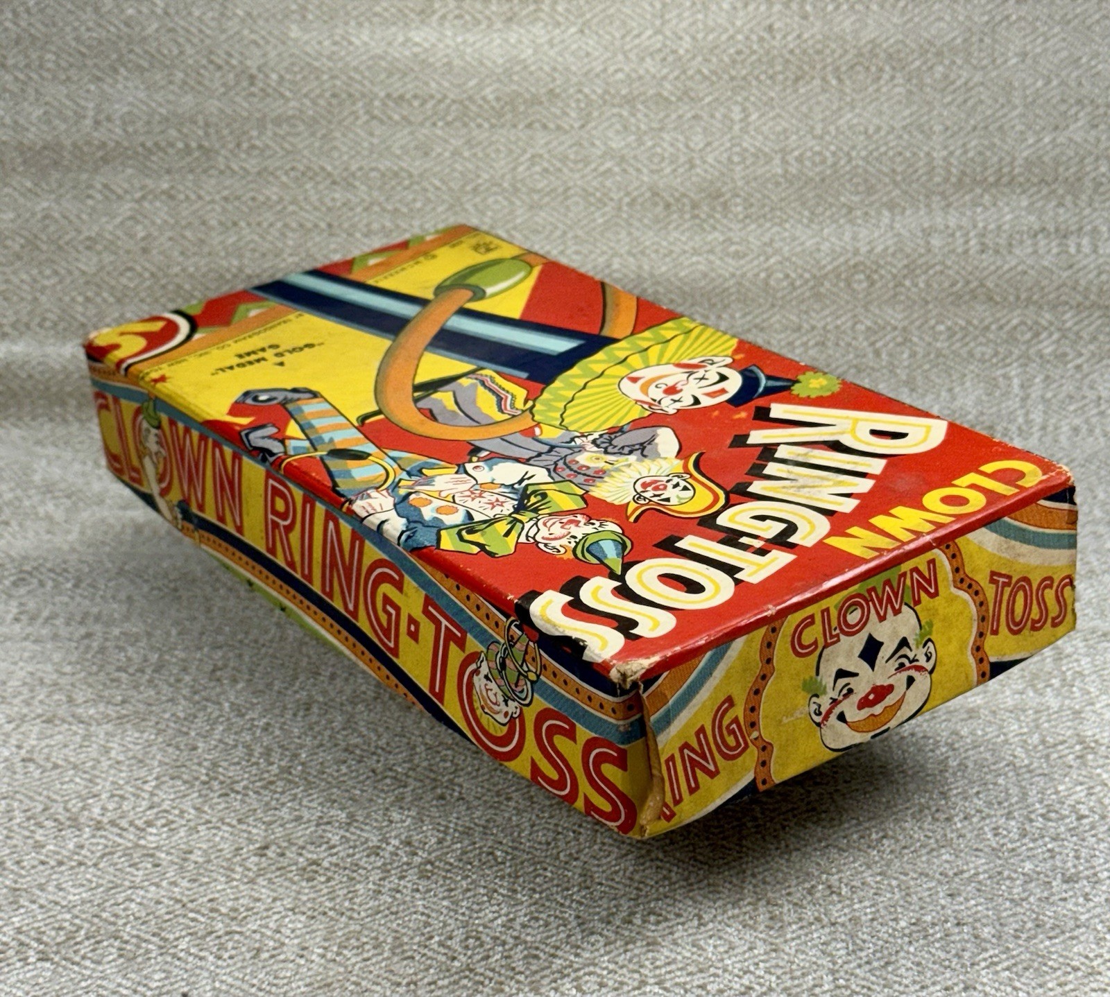 Transogram Clown Ring-Toss Game 1950s Complete w/Box Pole Rings Vintage