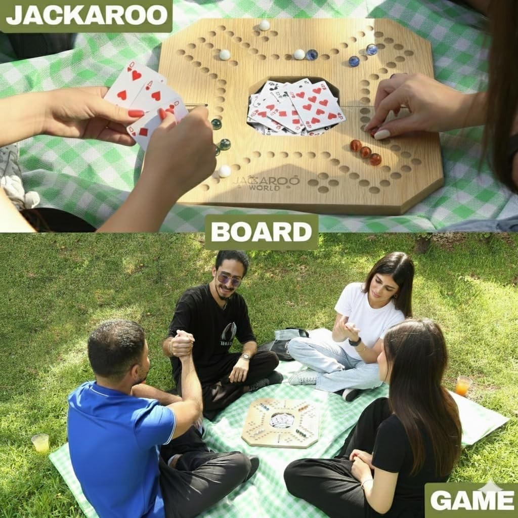 Jackaroo Board Game – 2-4 Player Cards and Marbles Board Game – Marble Chase …