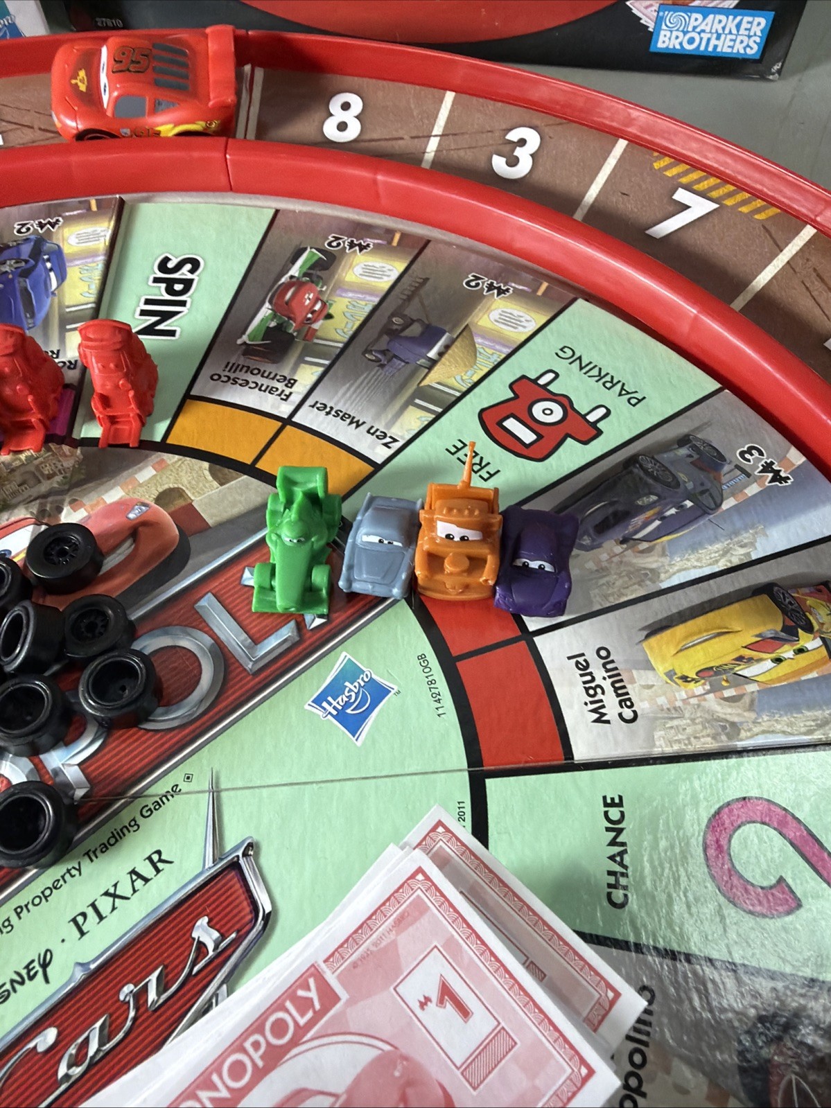 Disney Pixar Cars 2 Monopoly Game Lightning McQueen Racetrack Game COMPLETE