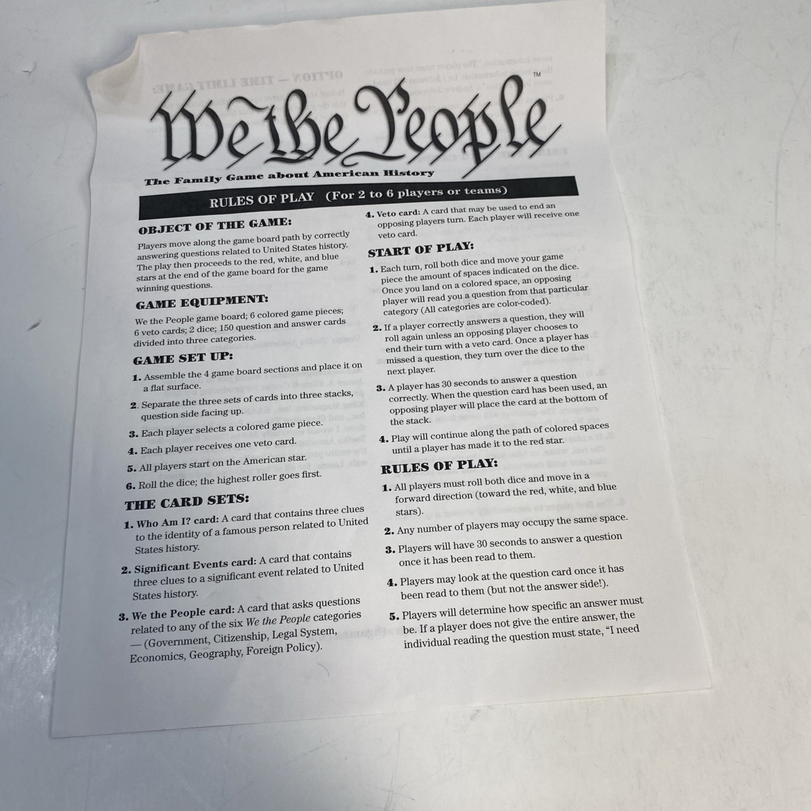 We The People Board Game McGrath The Family Game About American History-RARE!!