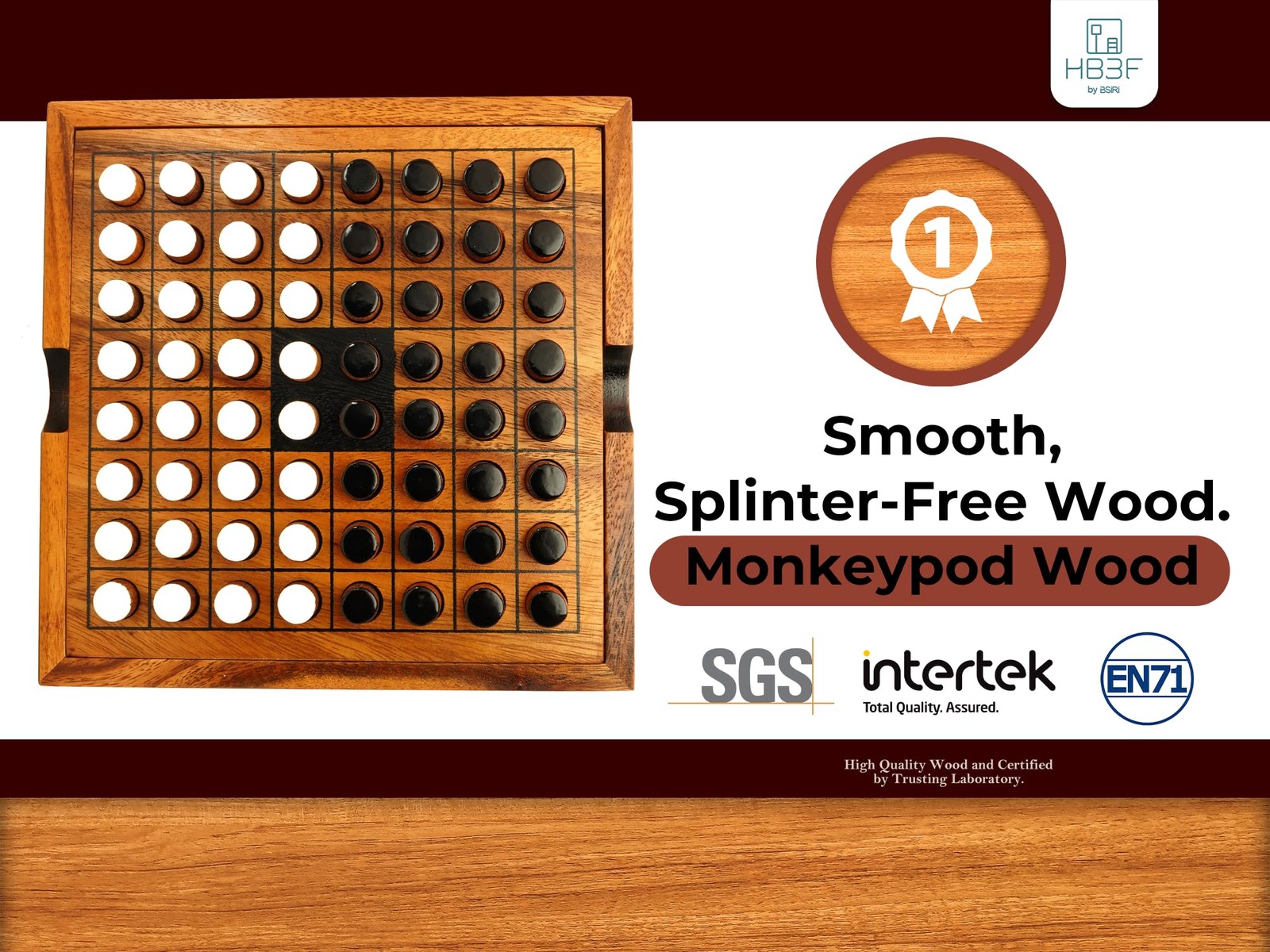 BSIRI Wooden Reversi Othello Board Game 10 inches x 10 inches, Natural Color