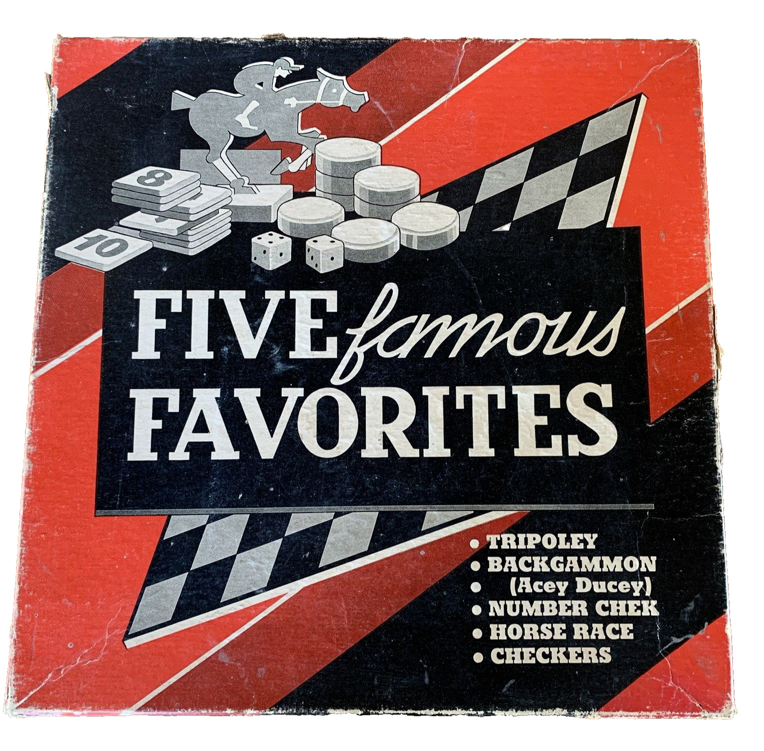 Vtg Game BOX ONLY prop Five Famous Favorites 1943 Horse Race Casino Game Rm Wall