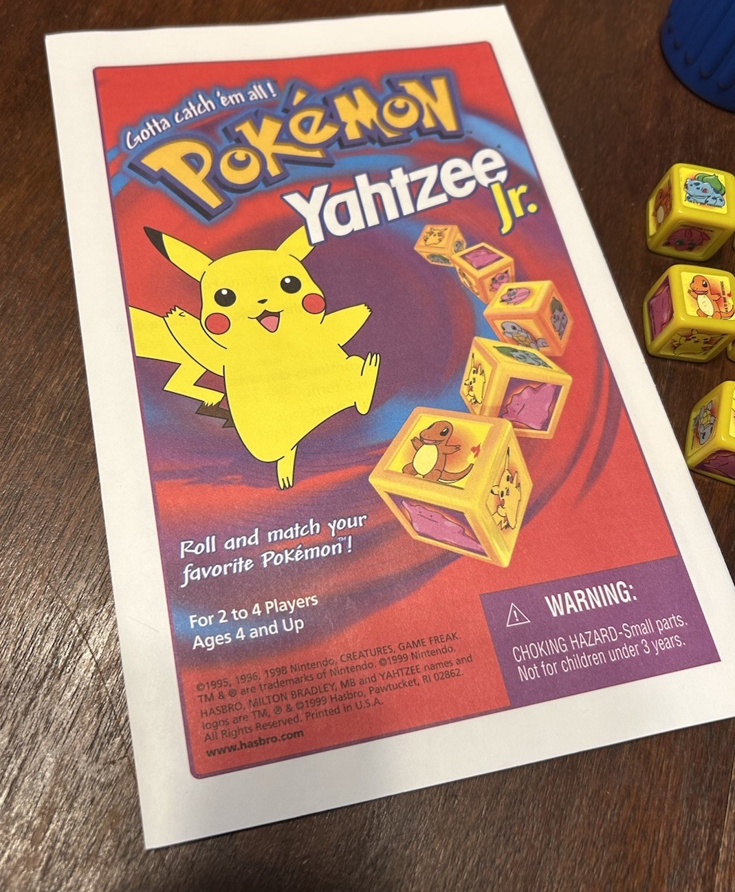 Pokemon Yahtzee Jr. – Milton Bradley Hasbro – COMPLETE Game – Vtg 1999 Nintendo