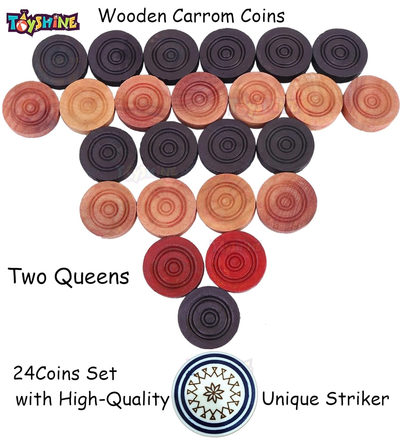 Carrom Playing Coins & Powder 24 Wooden Coins | 1 Stricker |1 Powder | FREE SHIP