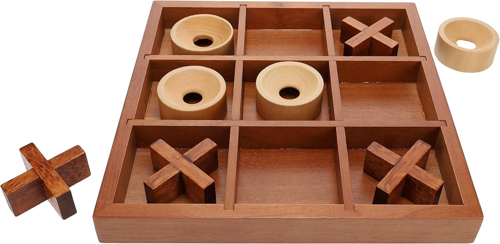 Tic Tac Toe Wooden Game, 10 Piece Premium Tic Tac Toe Tabletop Game, S