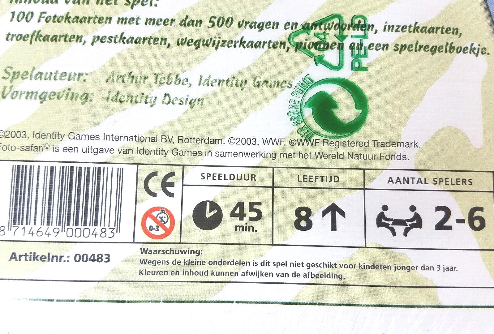 World Wildlife Fund Foto-Safari Board Game Identity Games Dutch 2003 NEW