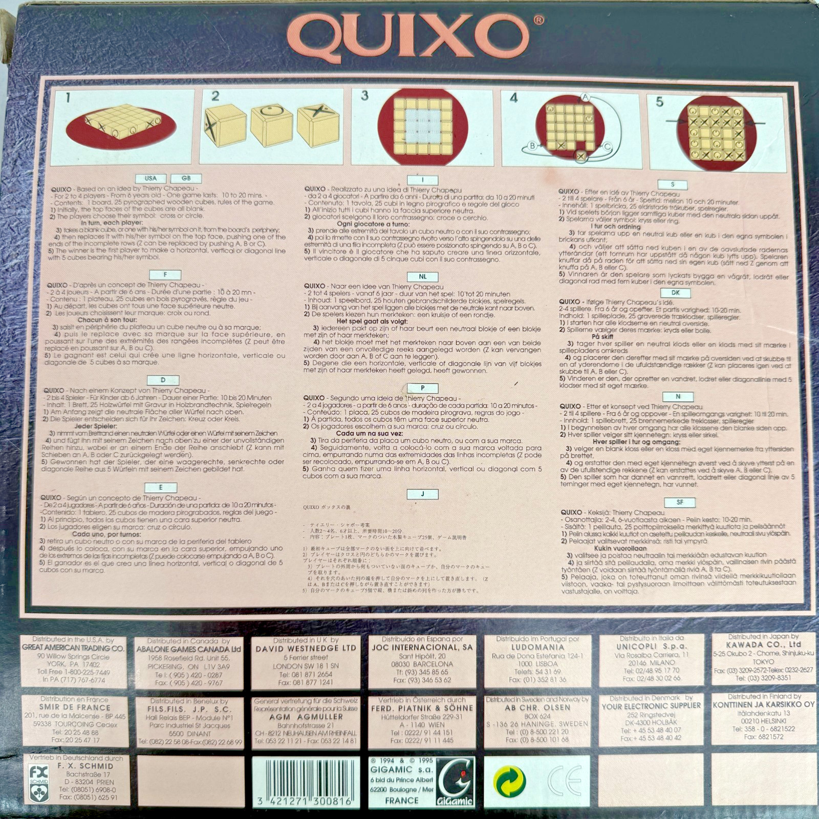 Quixo Board Game 1995 Gigamic Thierry Chapeau As d’Or Award Winner 2-4 Players