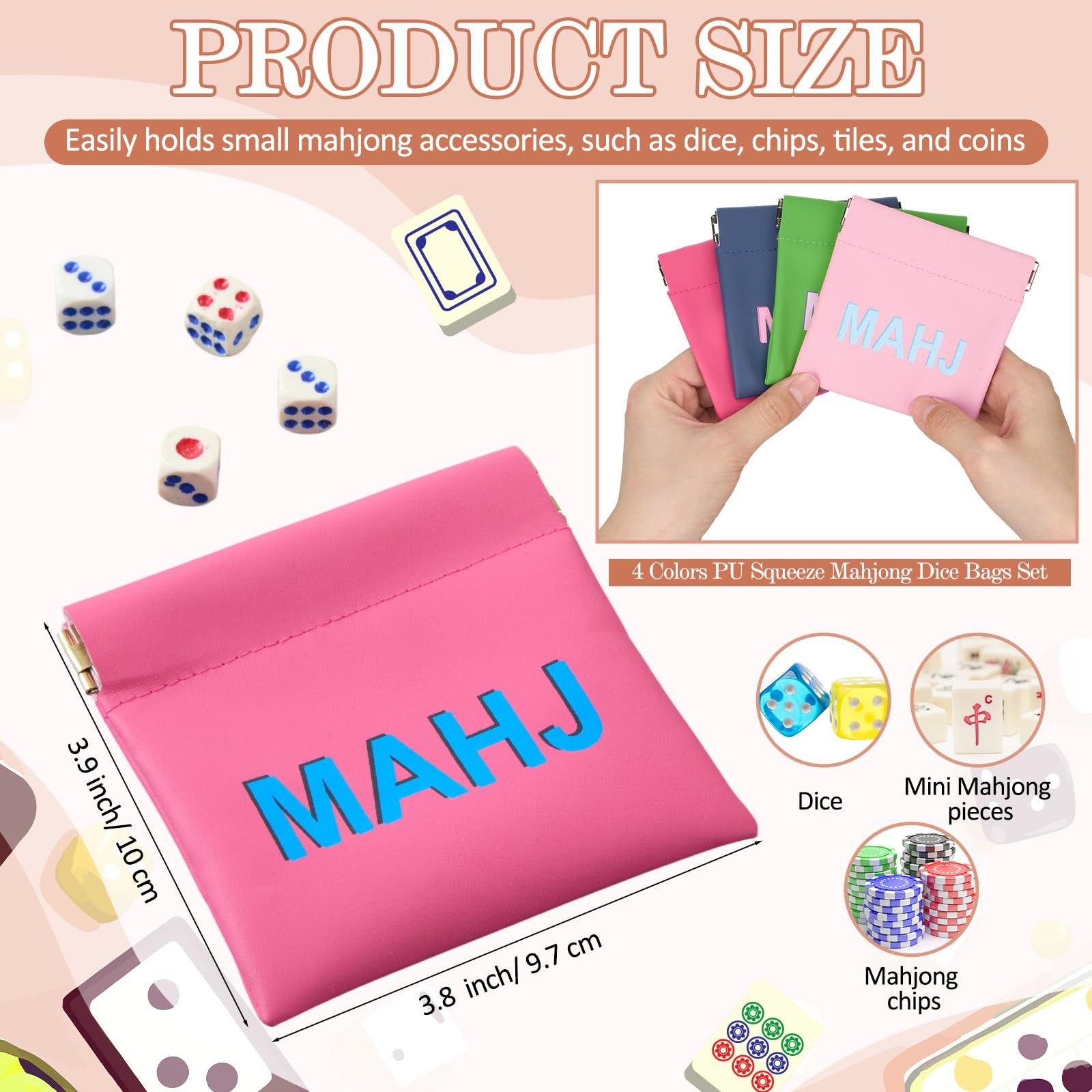 Mahjong Dice Bags 3.8 x 3.9 in PU Squeeze Mahjong Pouch Mini Dice Coin Tiles …