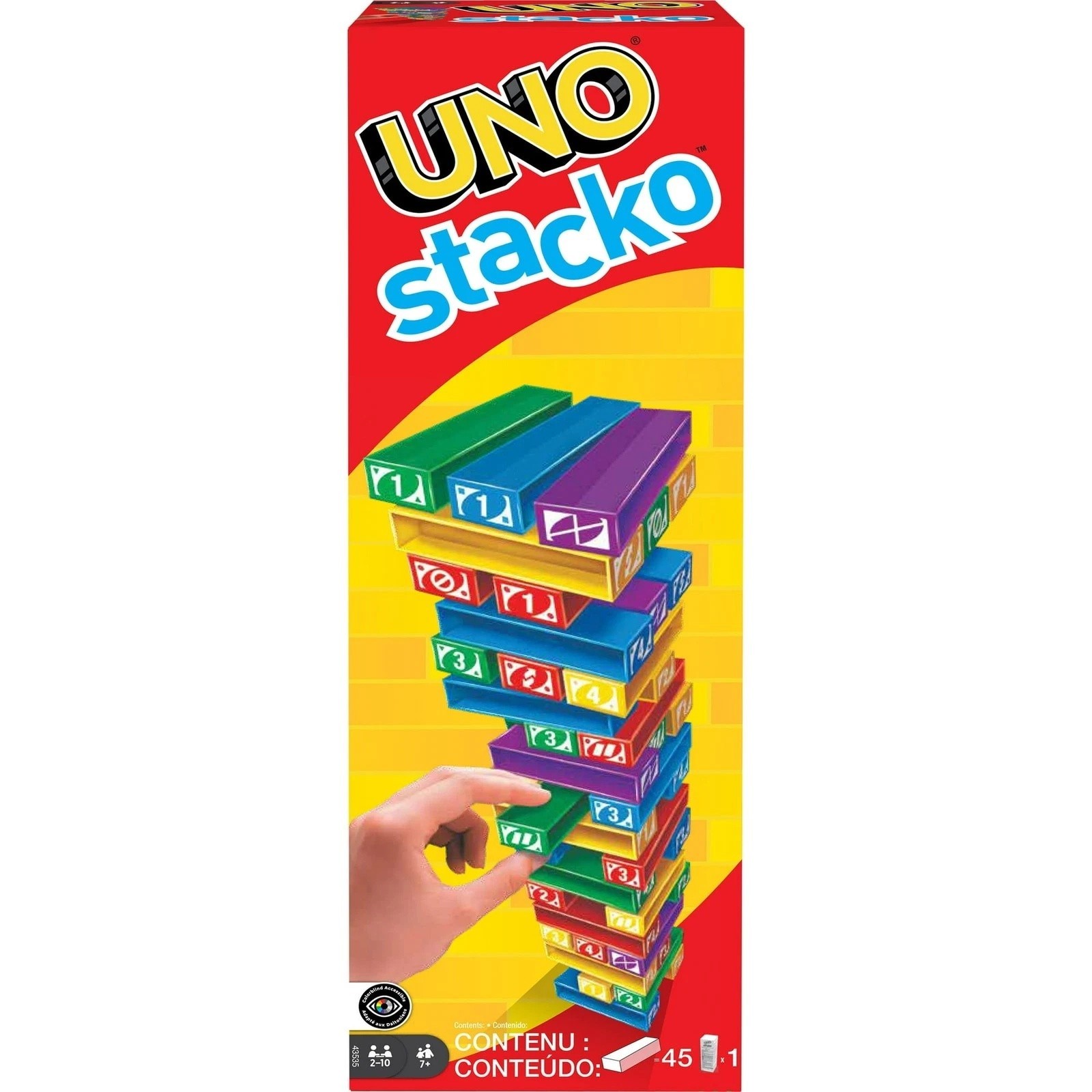 UNO Stacko Party Game Colored Stacking Blocks Balance Big-Brand New in Box