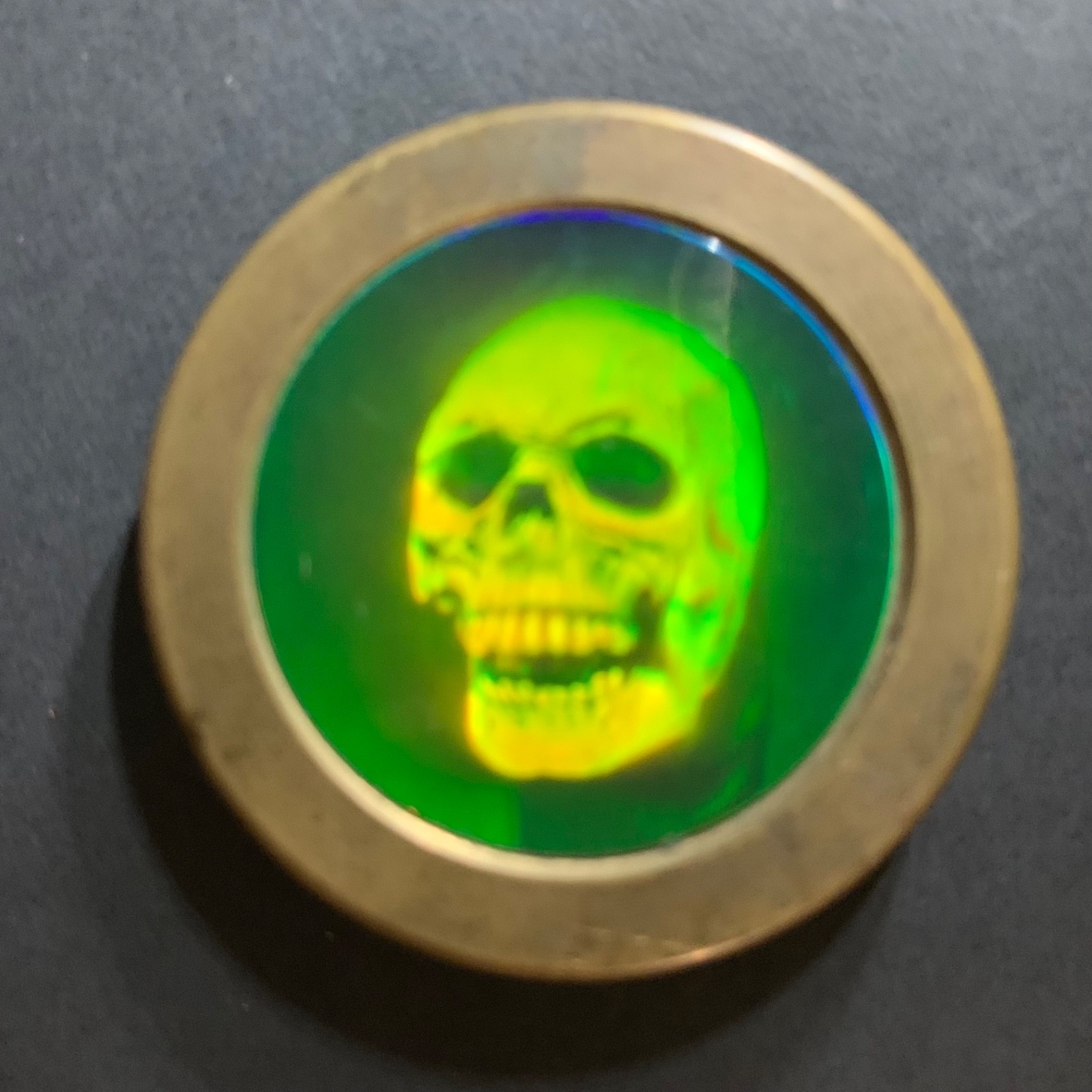 rare Holographic Heavy Metal Skull 2 oz Brass Pog Slammer vintage 90s vibe retro