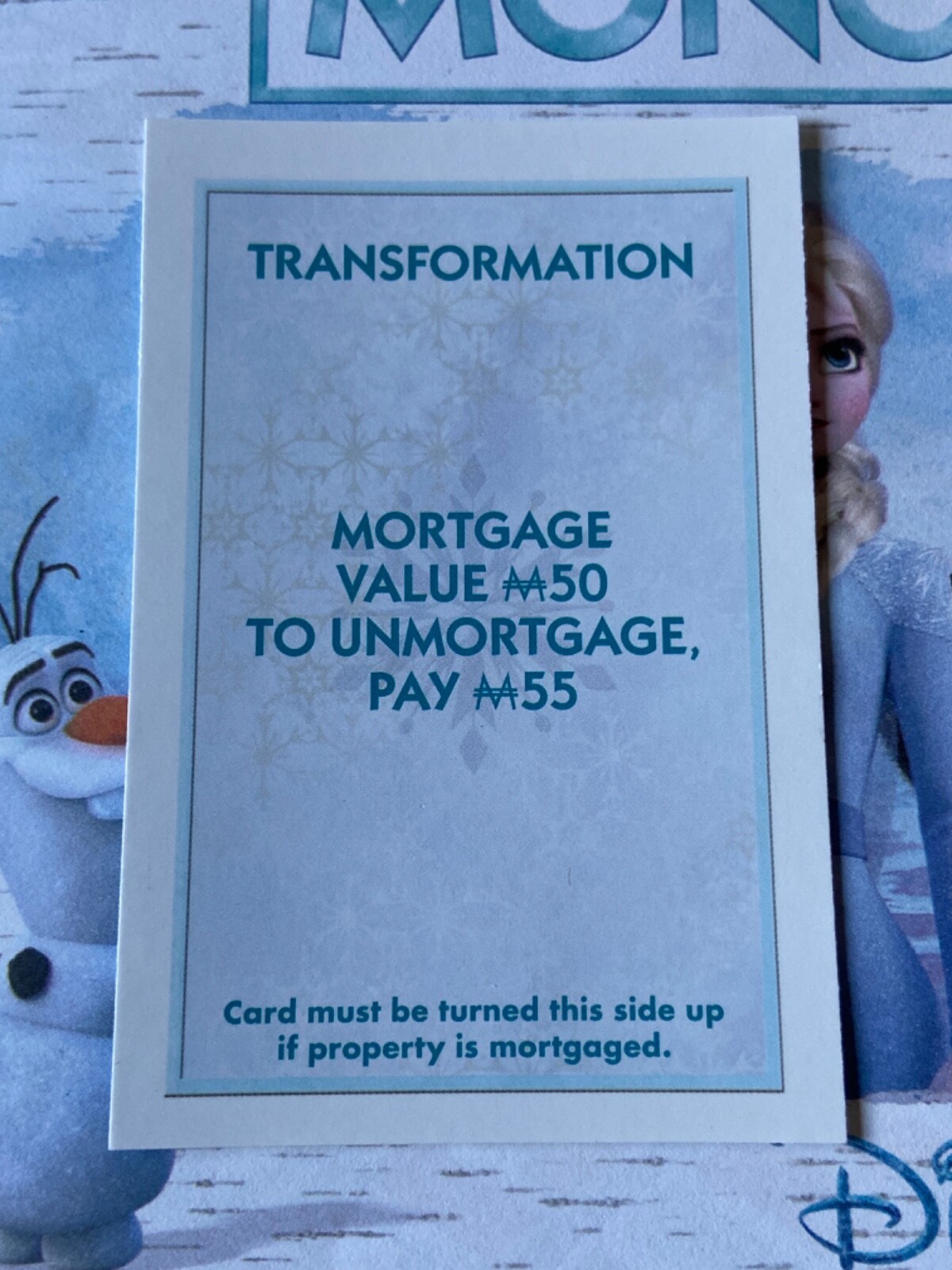 Disney Frozen Monopoly Transformation Light Blue Title Deed Card Game Piece Part