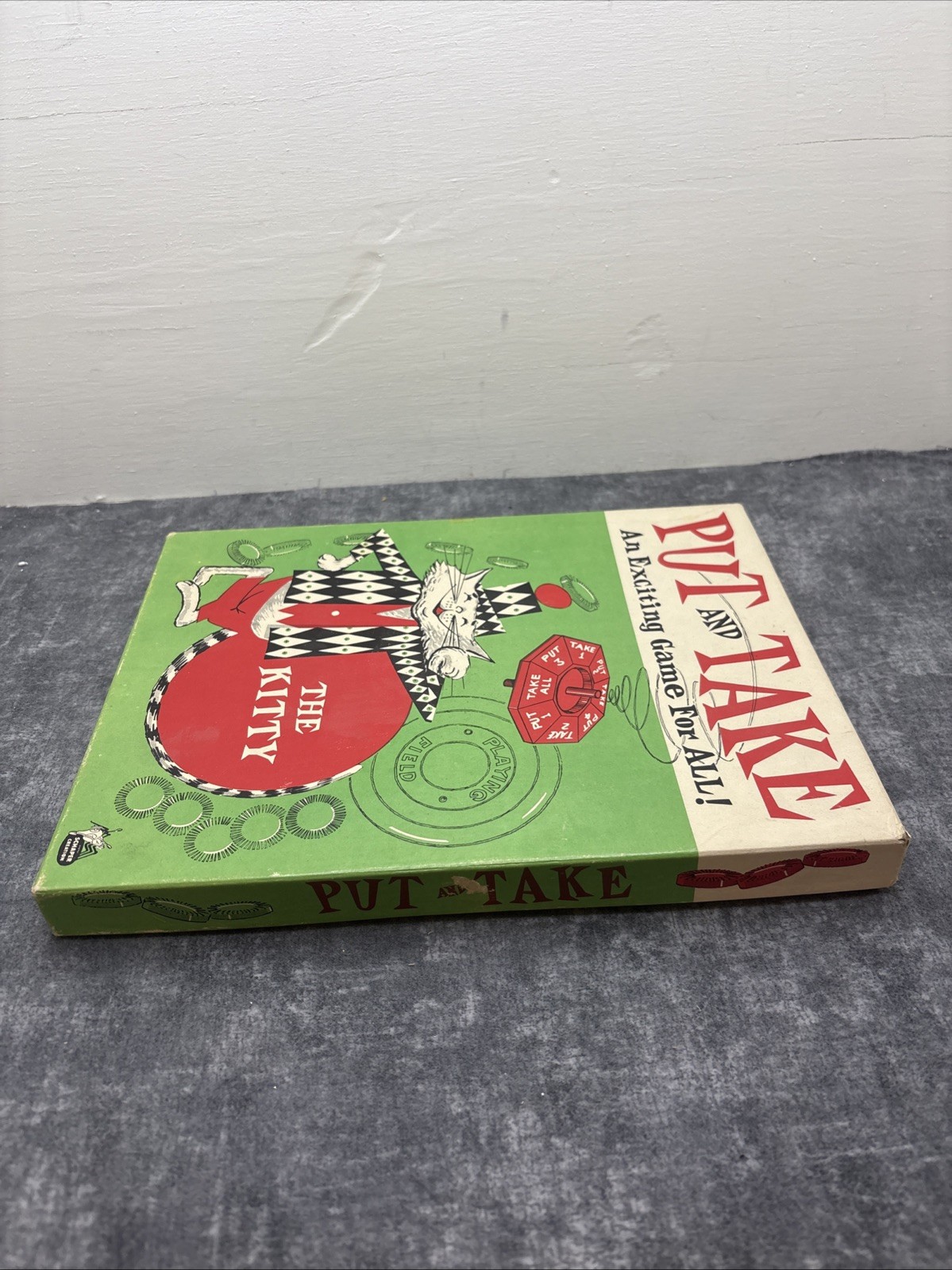 1956 Schaper “Put and Take – The Kitty” Board Game Complete Spinner & Chips VTG