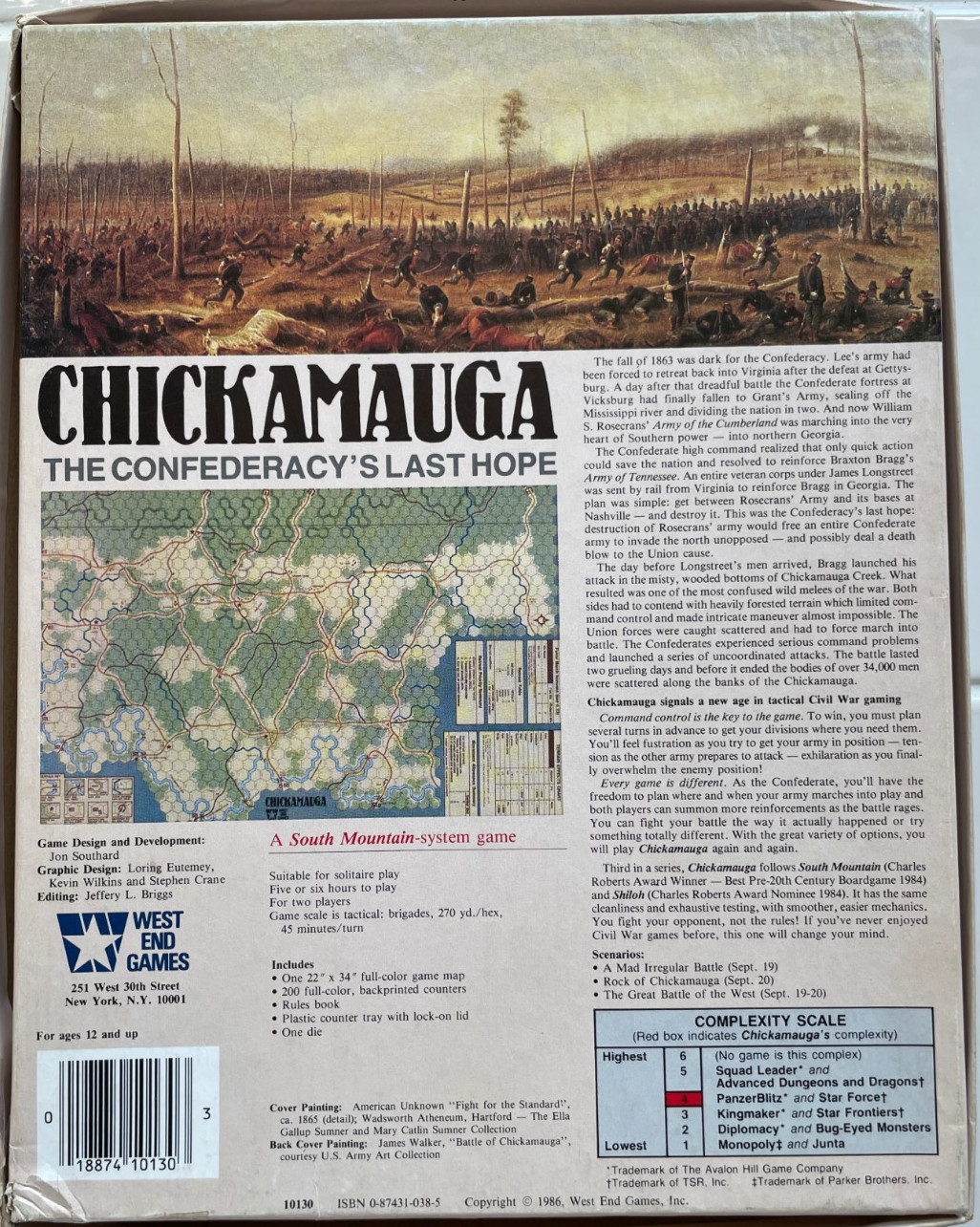 Chickamauga: Confederacy’s Last Hope -West End Games -1986 -missing 15 blanks