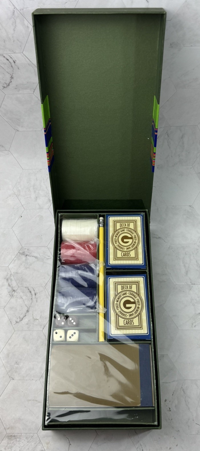 Vintage Deluxe Games Poker Set Casino 50 Playing Chips, Cards, Dice, Manual
