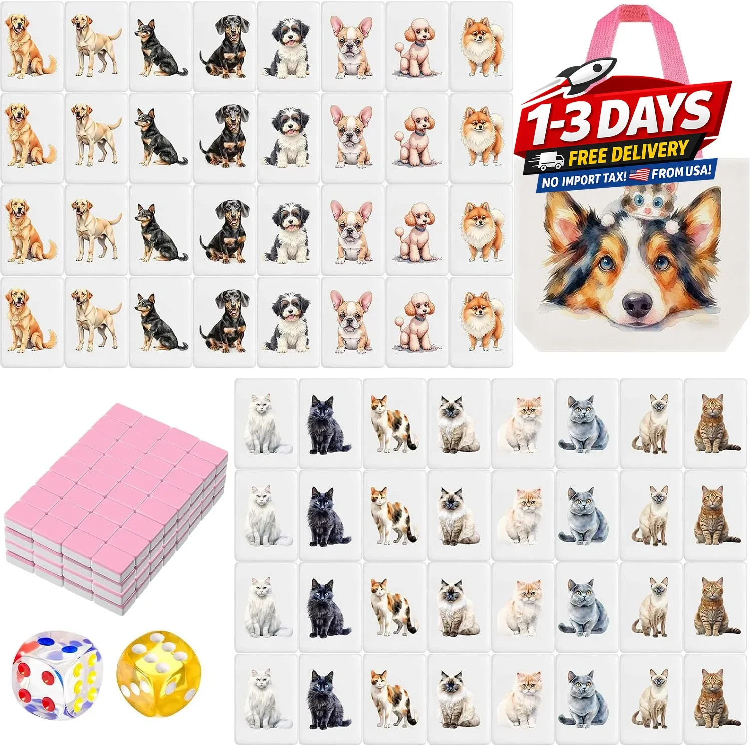 2 Player Mahjong Block Set with Storage Bags 65 Tiles 30 mm Mahjong Push Tile Ga