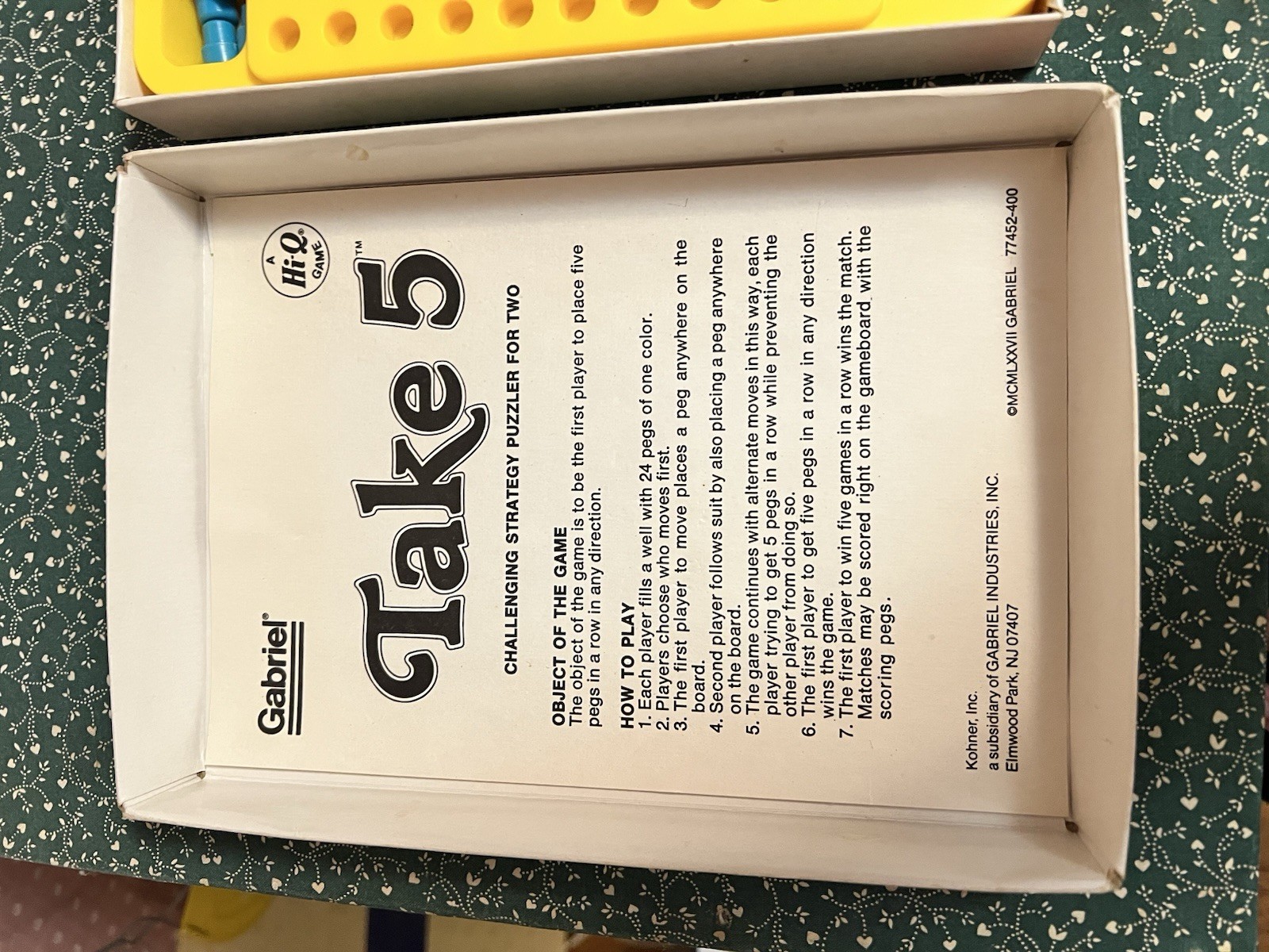 Vintage TAKE 5 1977 Strategy Game Gabriel Hi-Q Complete Game