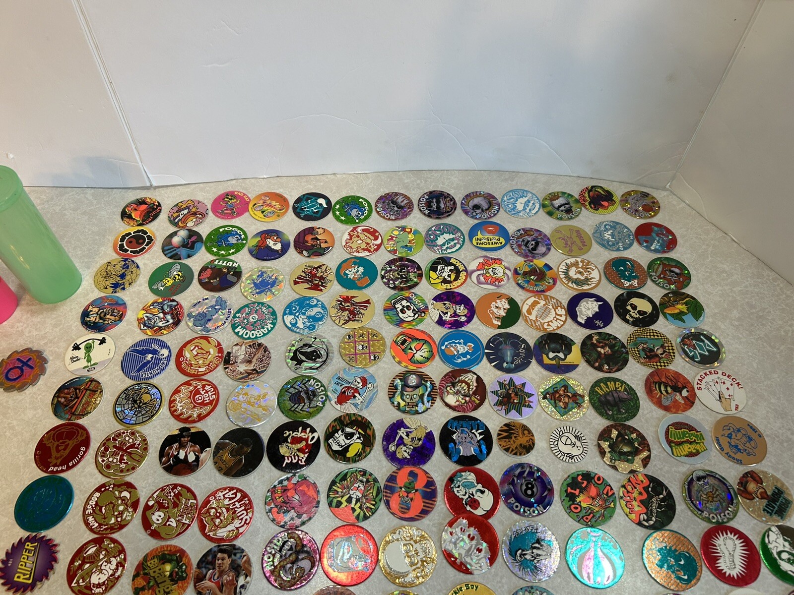 Pog Lot. 156 Pogs. Vintage 90s. 1 Slammer. 2 Plastic Containers