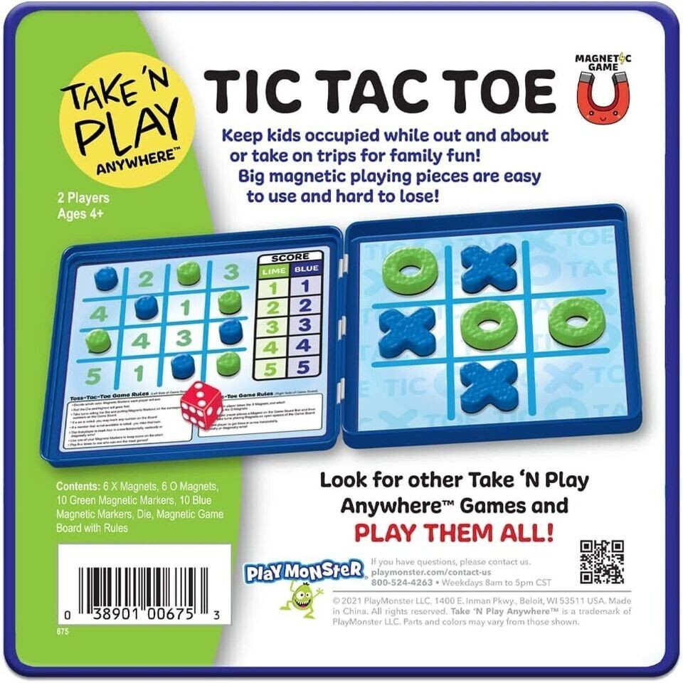 PlayMonster Tic Tac Toe Magnetic Travel Game Take N Play Storage Case Ages 4+