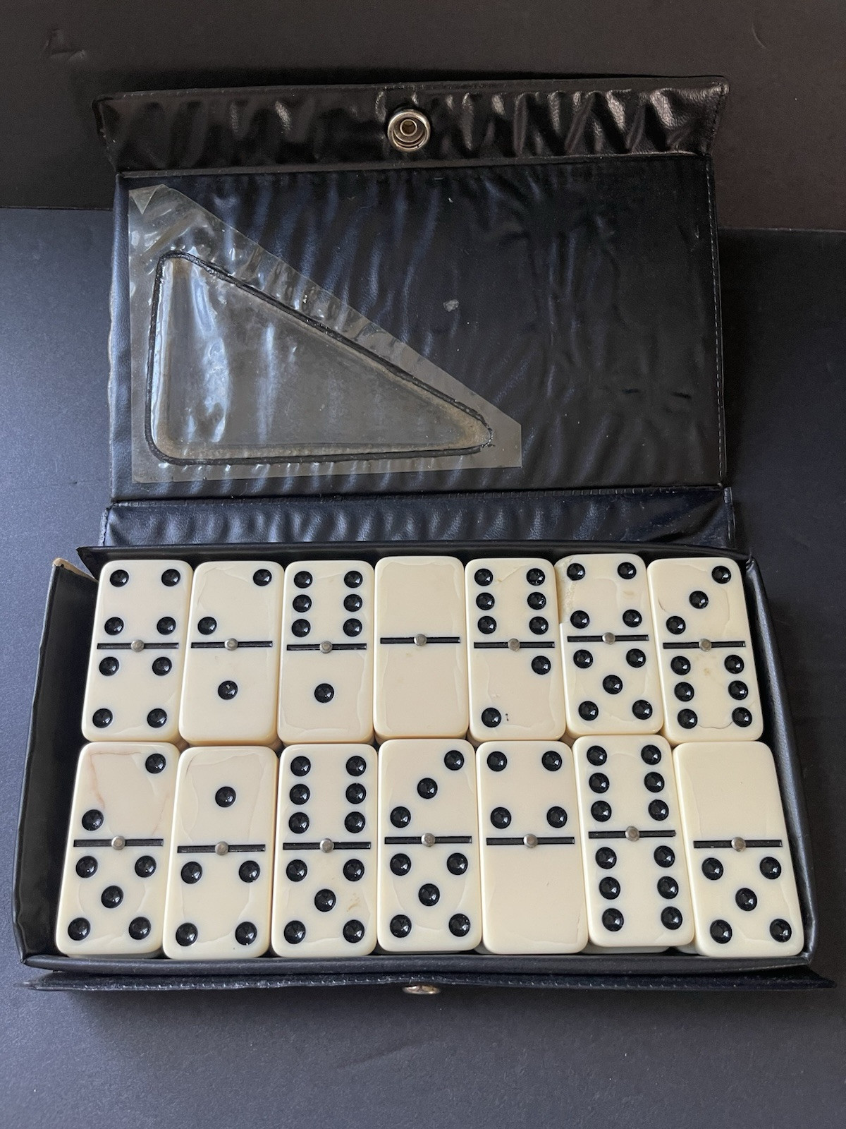 Vintage Double Six Standard Dominoes Set Of 28 Vinyl Case Game