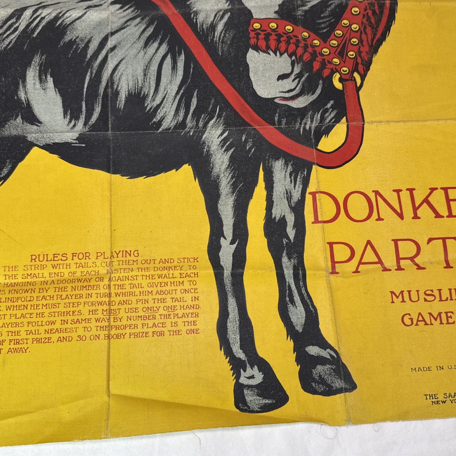 Antique Pin The Tail On The Donkey Party Muslin Game Saalfield Publishing Co.