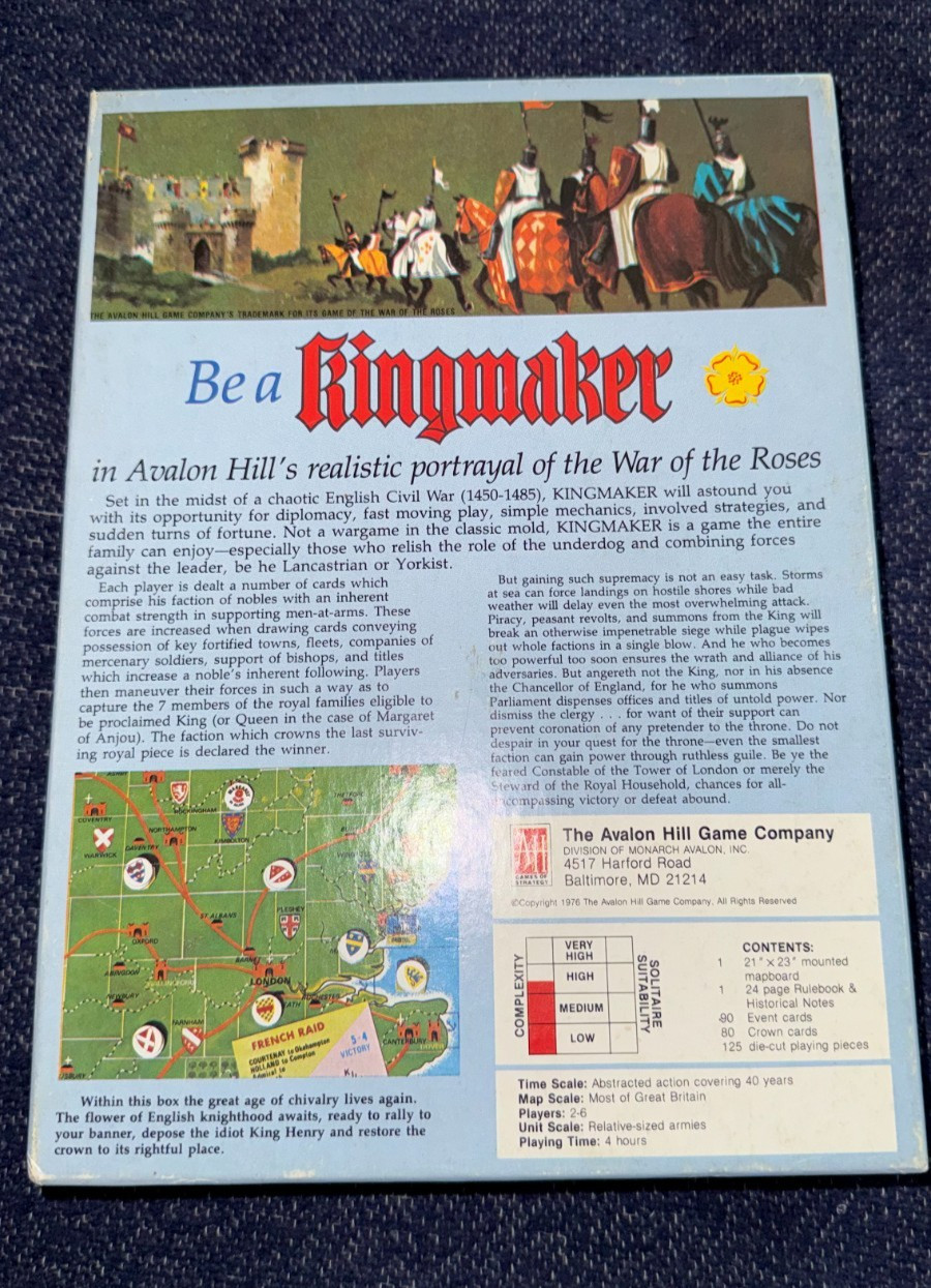 Complete Kingmaker Board Game Avalon Hill 2nd Edition War of the Roses Variants