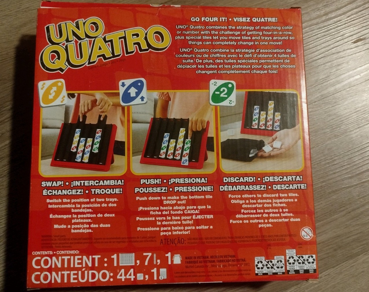 Uno Quatro Game Adult Family Game Night Mattel Board Game Strategy Ages 7+
