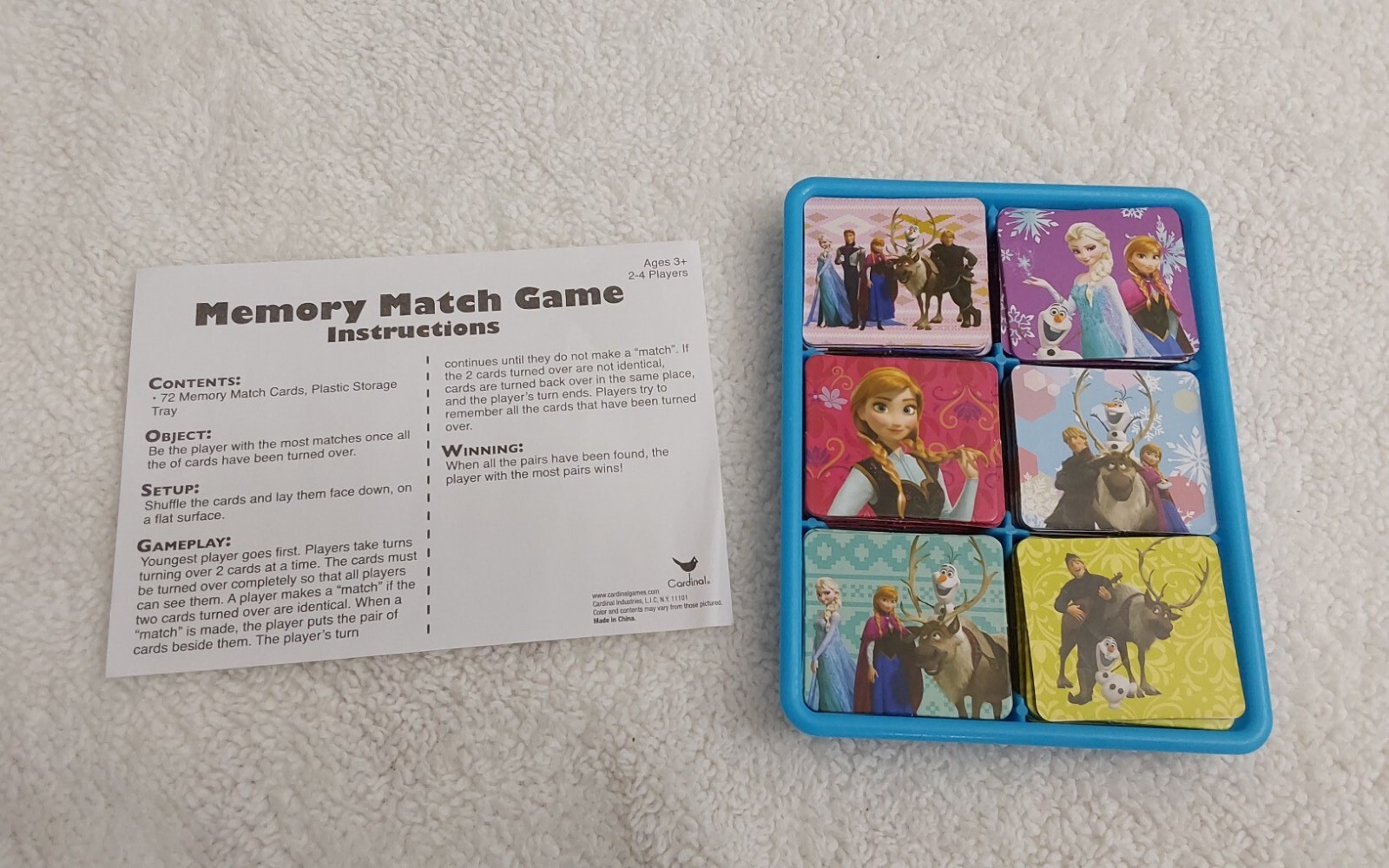 Disney Frozen Memory Match Game 72 Cards Instructions By Cardinal Elsa Anna Olaf